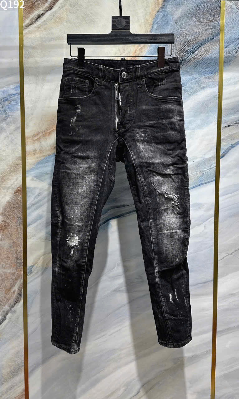 Quần Jean bò Dsquared2 DSQ Đen Xám rách mài ống côn khóa lệch Like Auth 42-52 LK