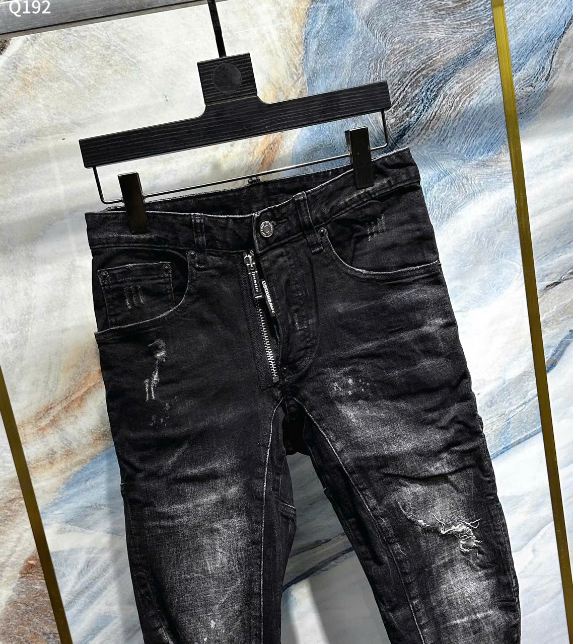 Quần Jean bò Dsquared2 DSQ Đen Xám rách mài ống côn khóa lệch Like Auth 42-52 LK