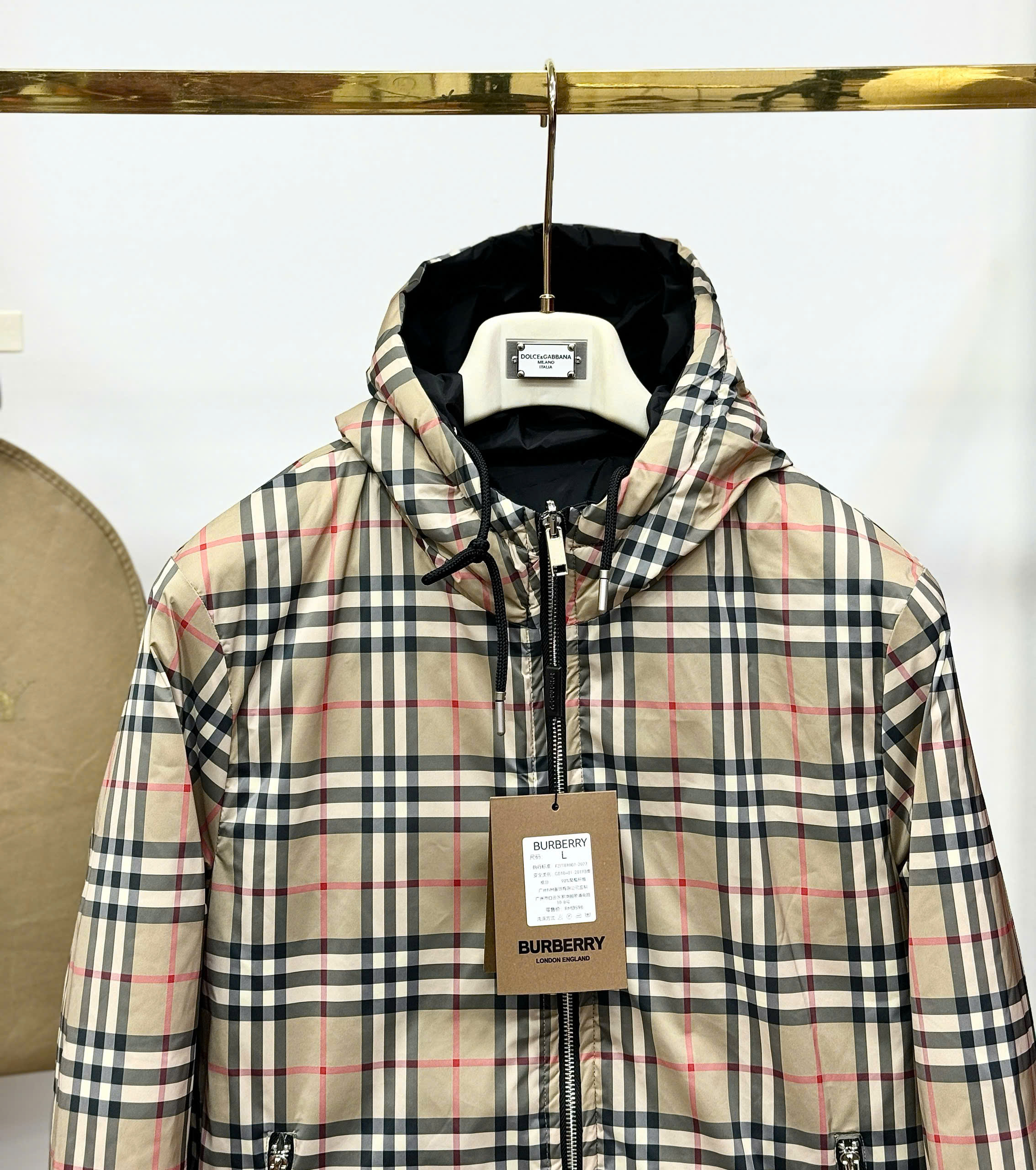 Áo khoác mũ Burberry BBR 2 mặt to TB thêu ngực kẻ sọc Like Auth M-XXL CD