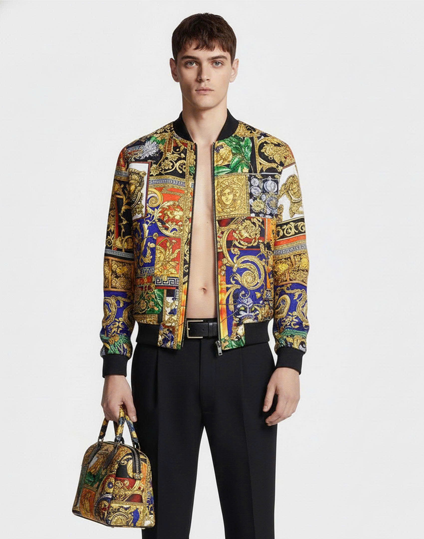 Áo khoác bomber Versace VS Vàng họa tiết quý tộc Like AUth 44-50 CD