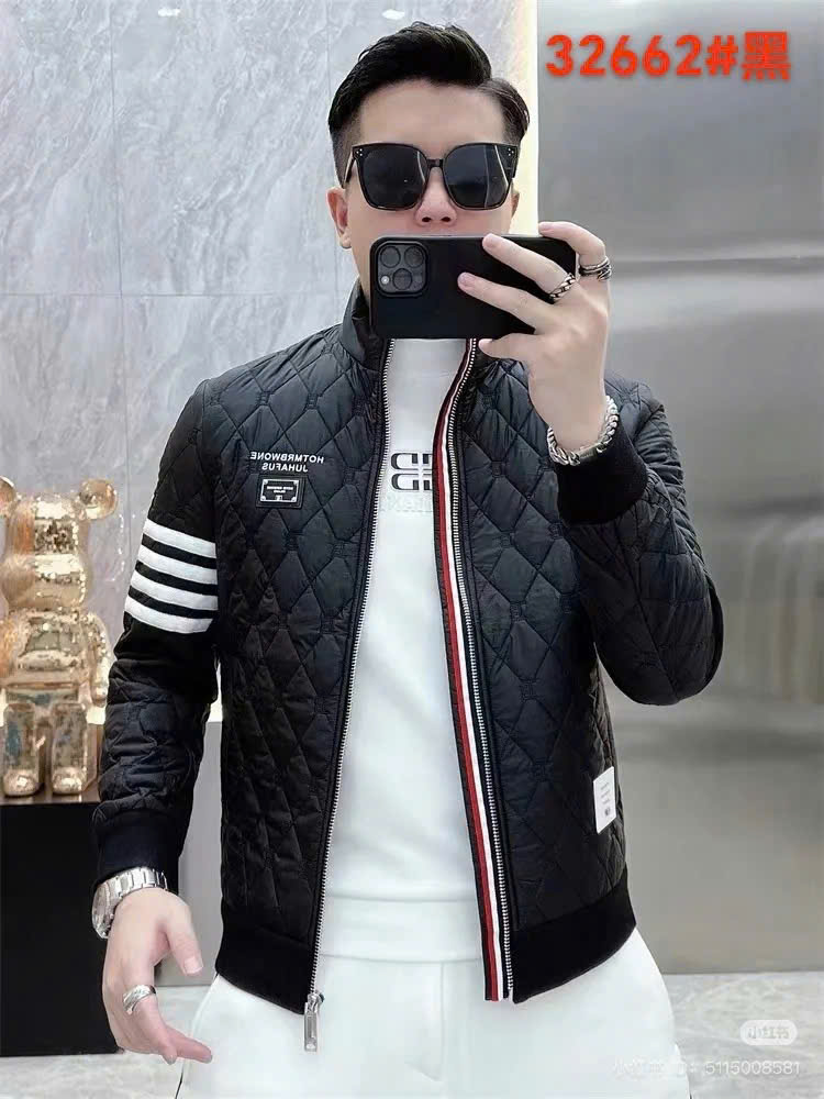 Áo khoác phao trám cao cổ Thombrow Đen kẻ sọc tay logo tag vuông ngực Like Auth 44-50 CD