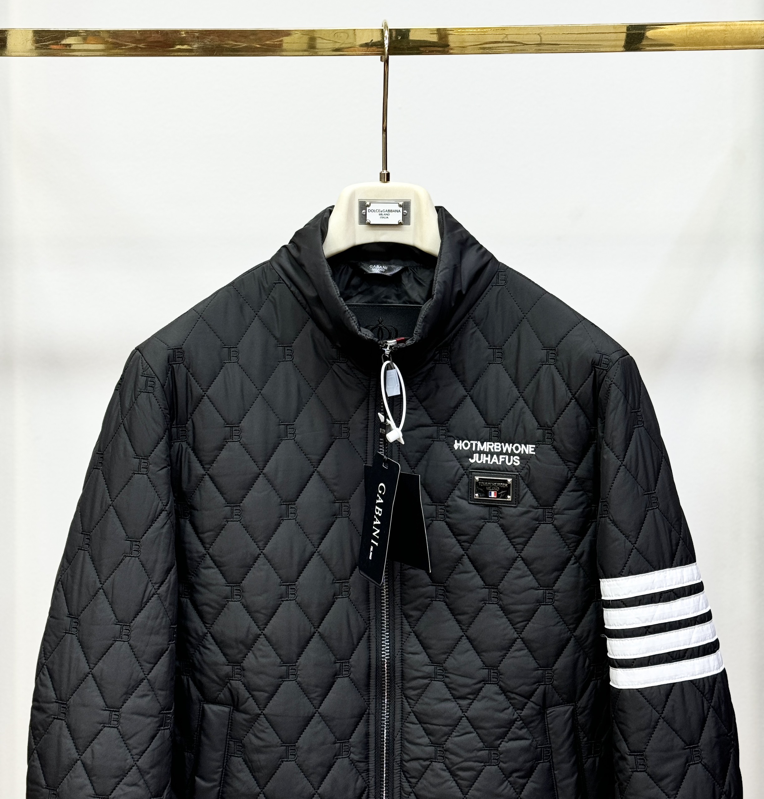 Áo khoác phao trám cao cổ Thombrow Đen kẻ sọc tay logo tag vuông ngực Like Auth 44-50 CD