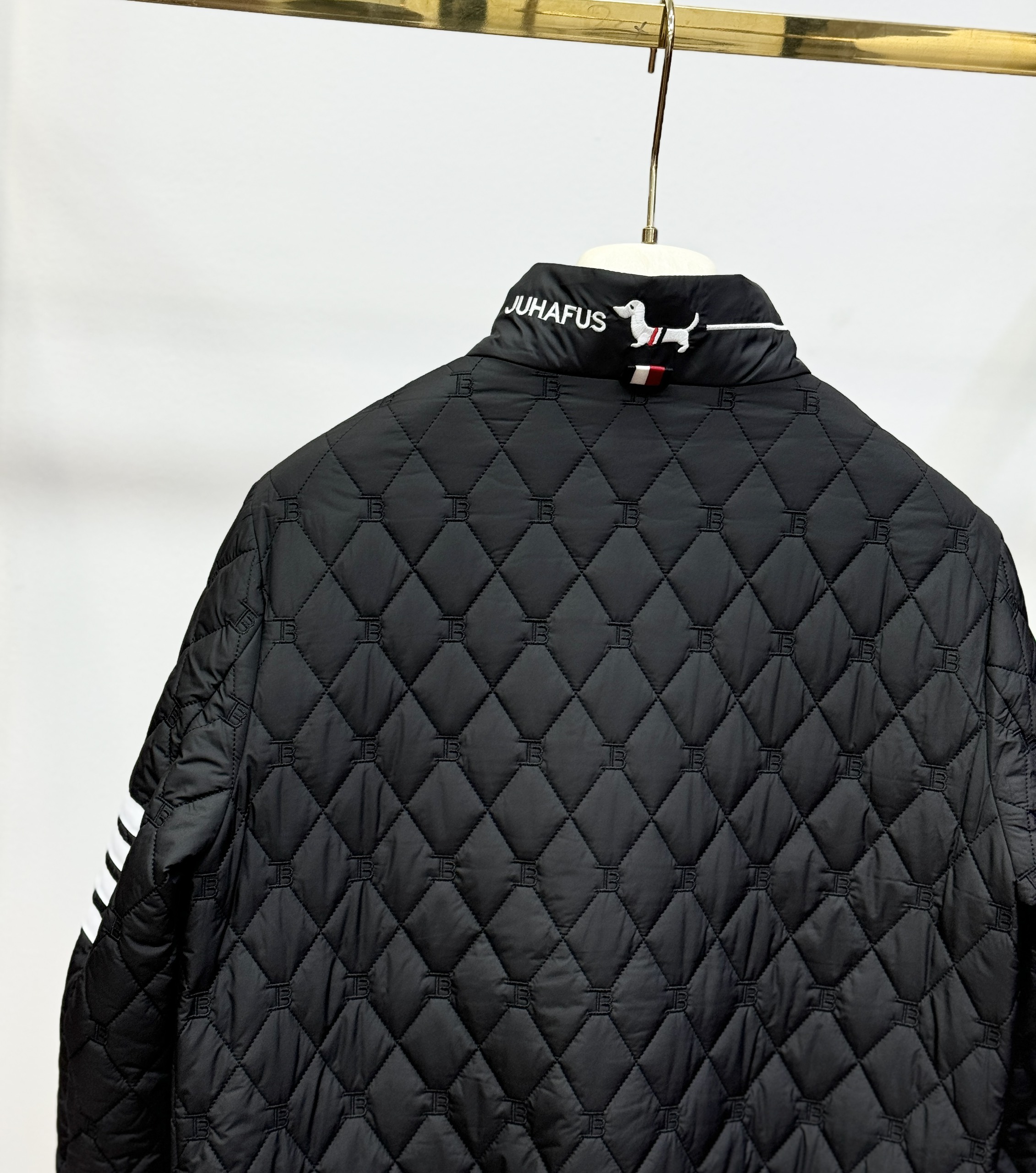 Áo khoác phao trám cao cổ Thombrow Đen kẻ sọc tay logo tag vuông ngực Like Auth 44-50 CD