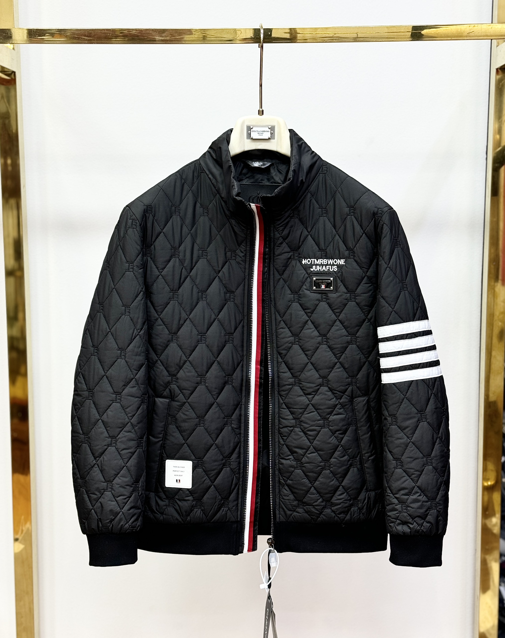 Áo khoác phao trám cao cổ Thombrow Đen kẻ sọc tay logo tag vuông ngực Like Auth 44-50 CD