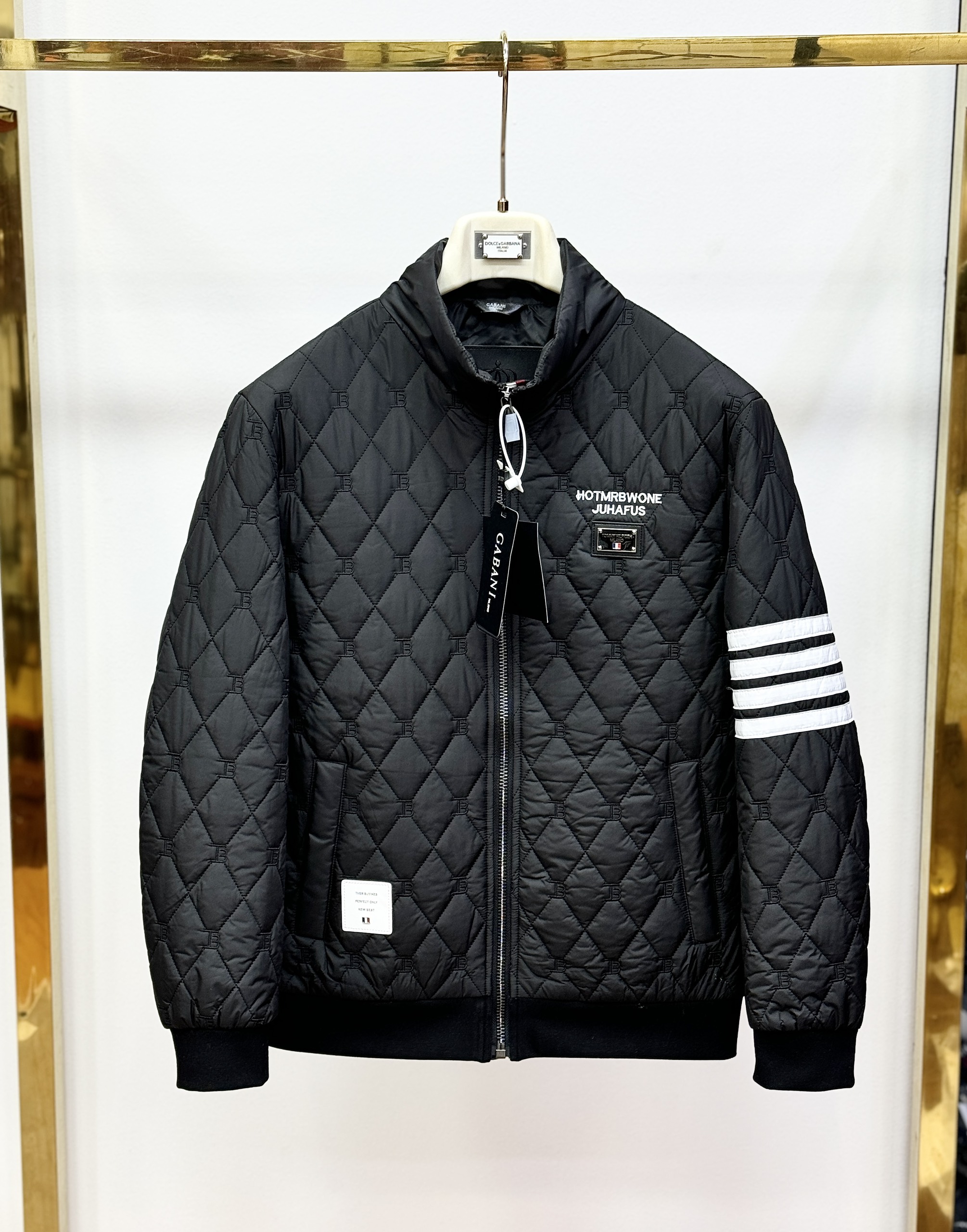 Áo khoác phao trám cao cổ Thombrow Đen kẻ sọc tay logo tag vuông ngực Like Auth 44-50 CD