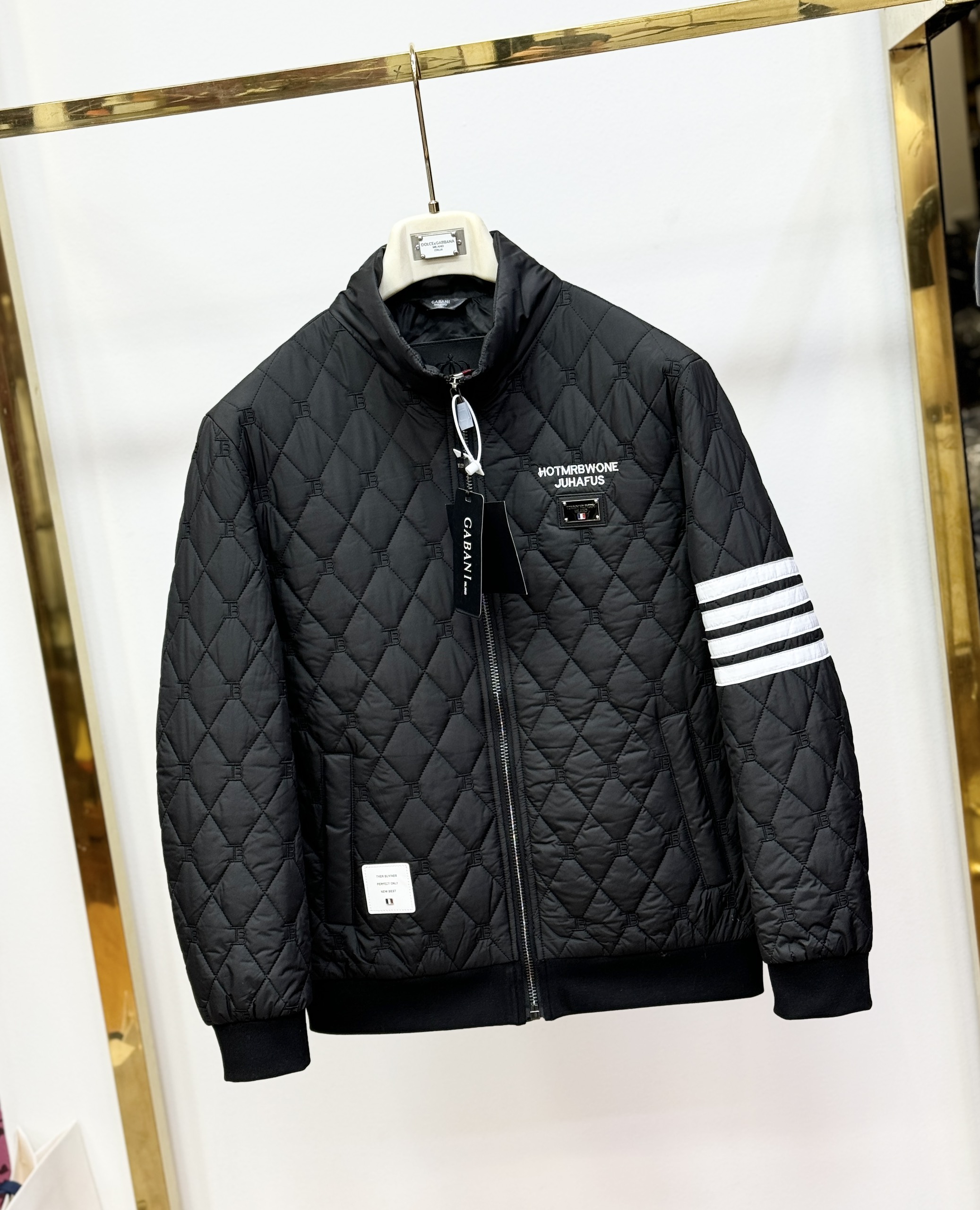 Áo khoác phao trám cao cổ Thombrow Đen kẻ sọc tay logo tag vuông ngực Like Auth 44-50 CD