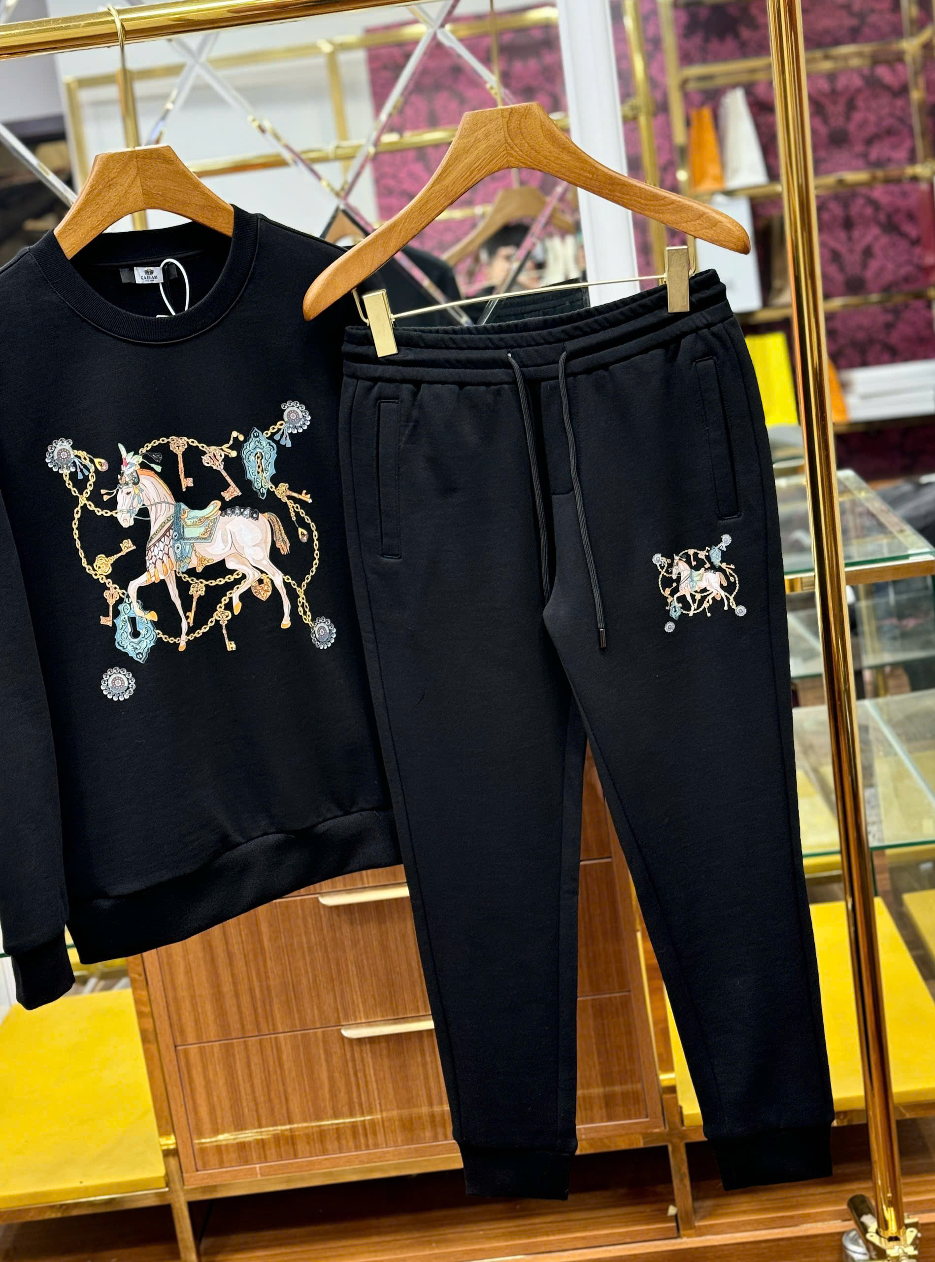 Set bộ nỉ Hermes HM logo thêu ngựa quý tộc mặt trước Like AUth 44-50 CD