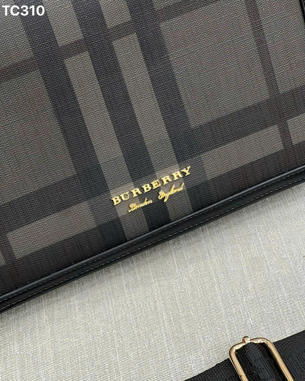 Túi cặp đeo chéo Burberry BBR Đen kẻ sọc nắp gập Like Auth on web fullbox bill thẻ LK