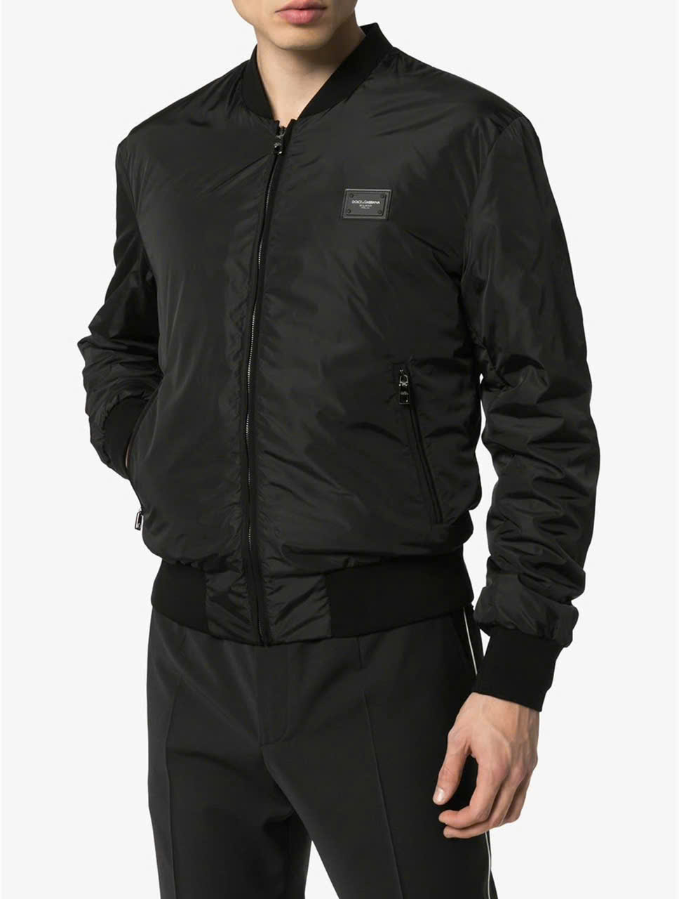 Áo khoác bomber Jacket Dolce Gabbana DG Đen trơn logo tag vuông ngực Like Auth 44-50 MK