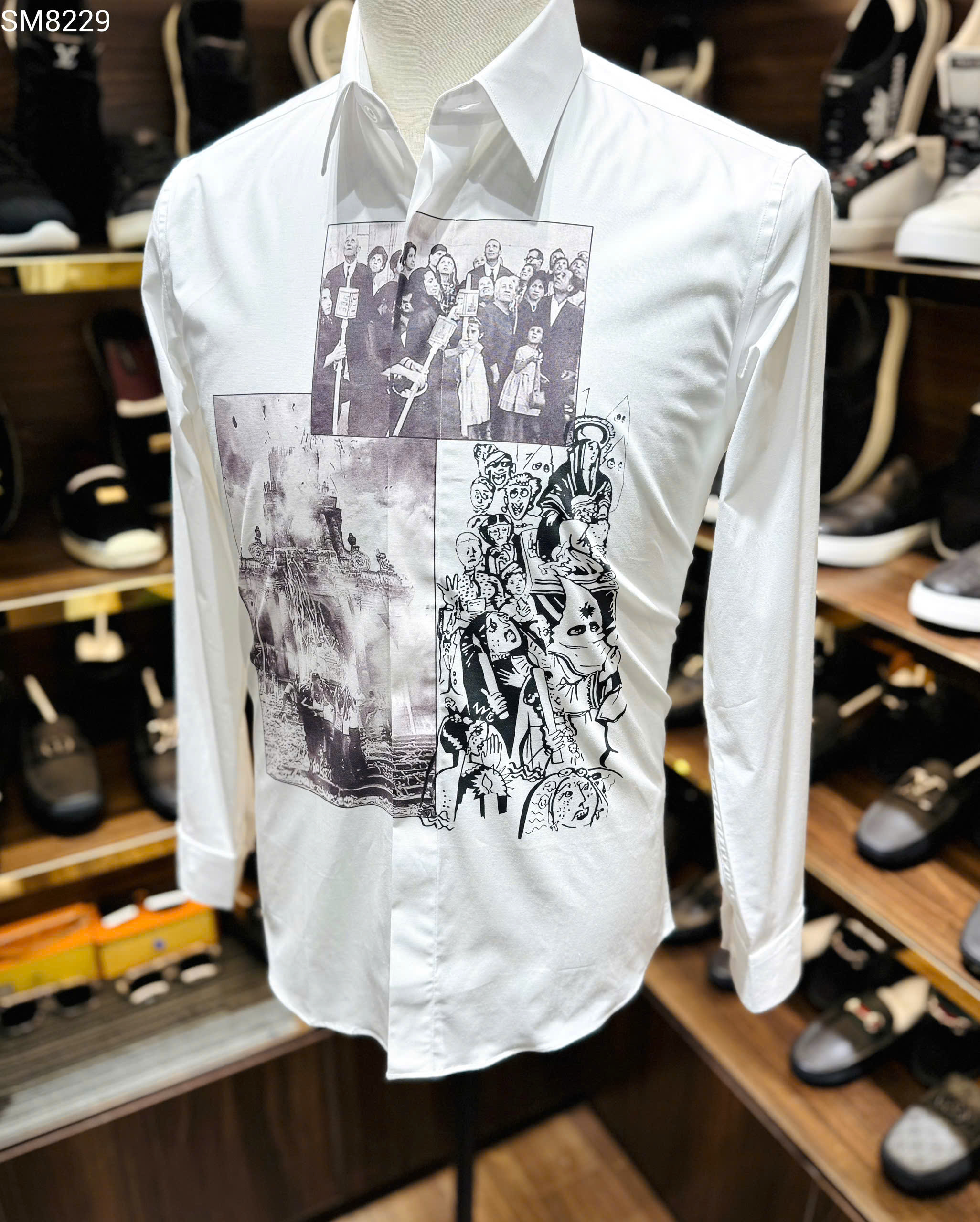 Áo sơ mi dài tay Dsquared2 DSQ2 Trắng họa tiết ngực Like Auth on web