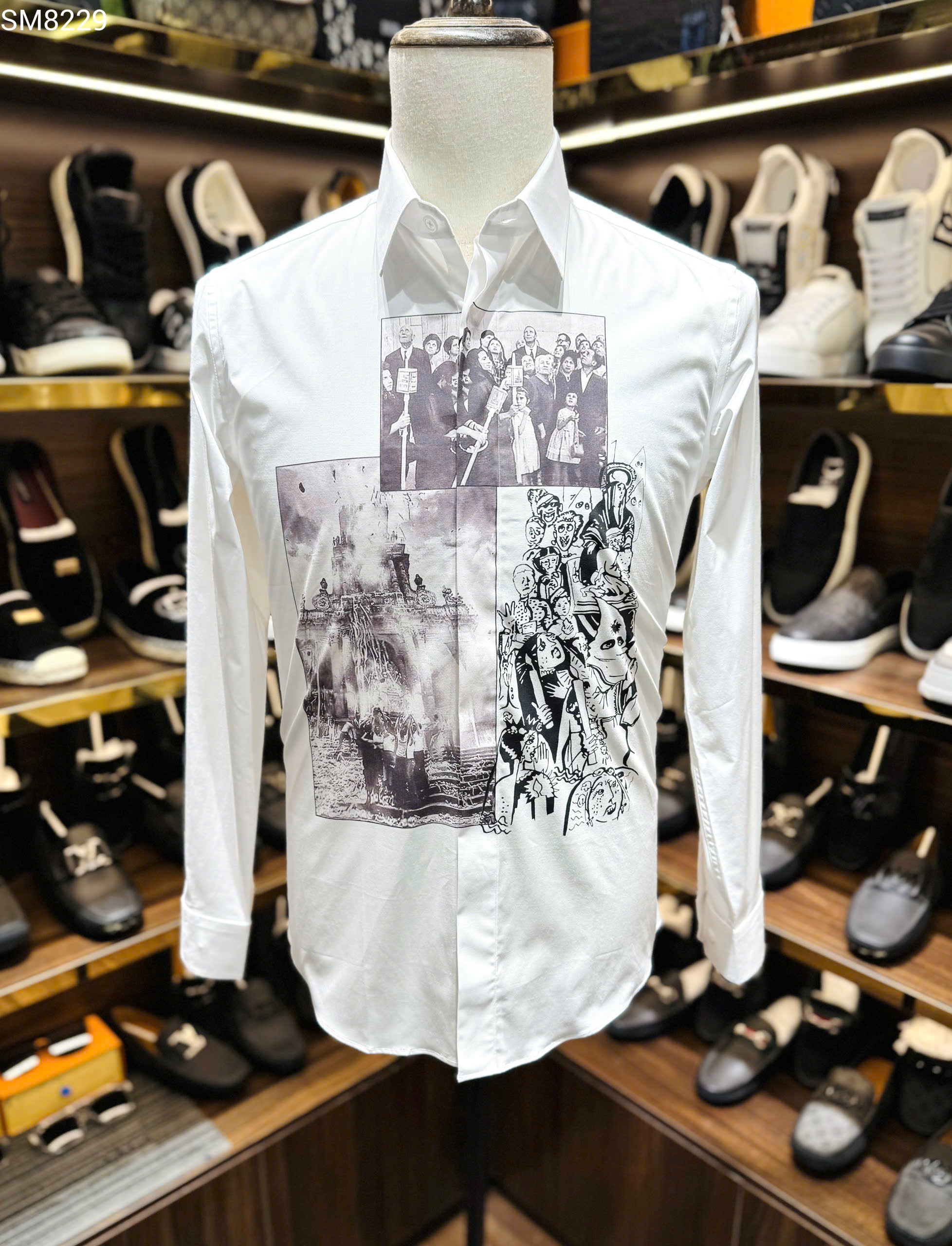 Áo sơ mi dài tay Dsquared2 DSQ2 Trắng họa tiết ngực Like Auth on web