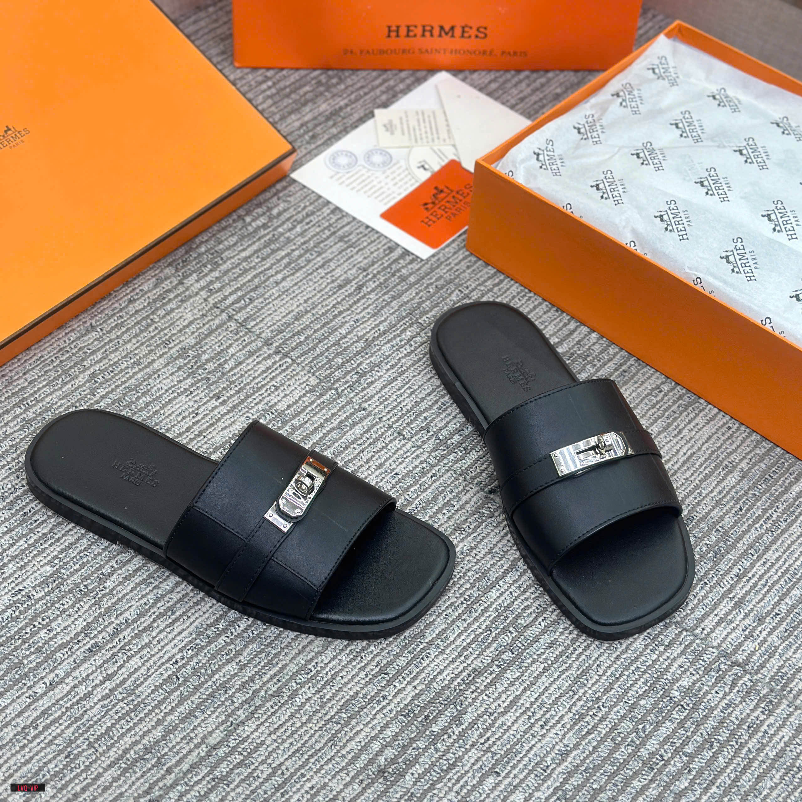 Dép lê Hermes HM mũi  Trâu khóa móc Bạc Like Auth 38-43 LVQ