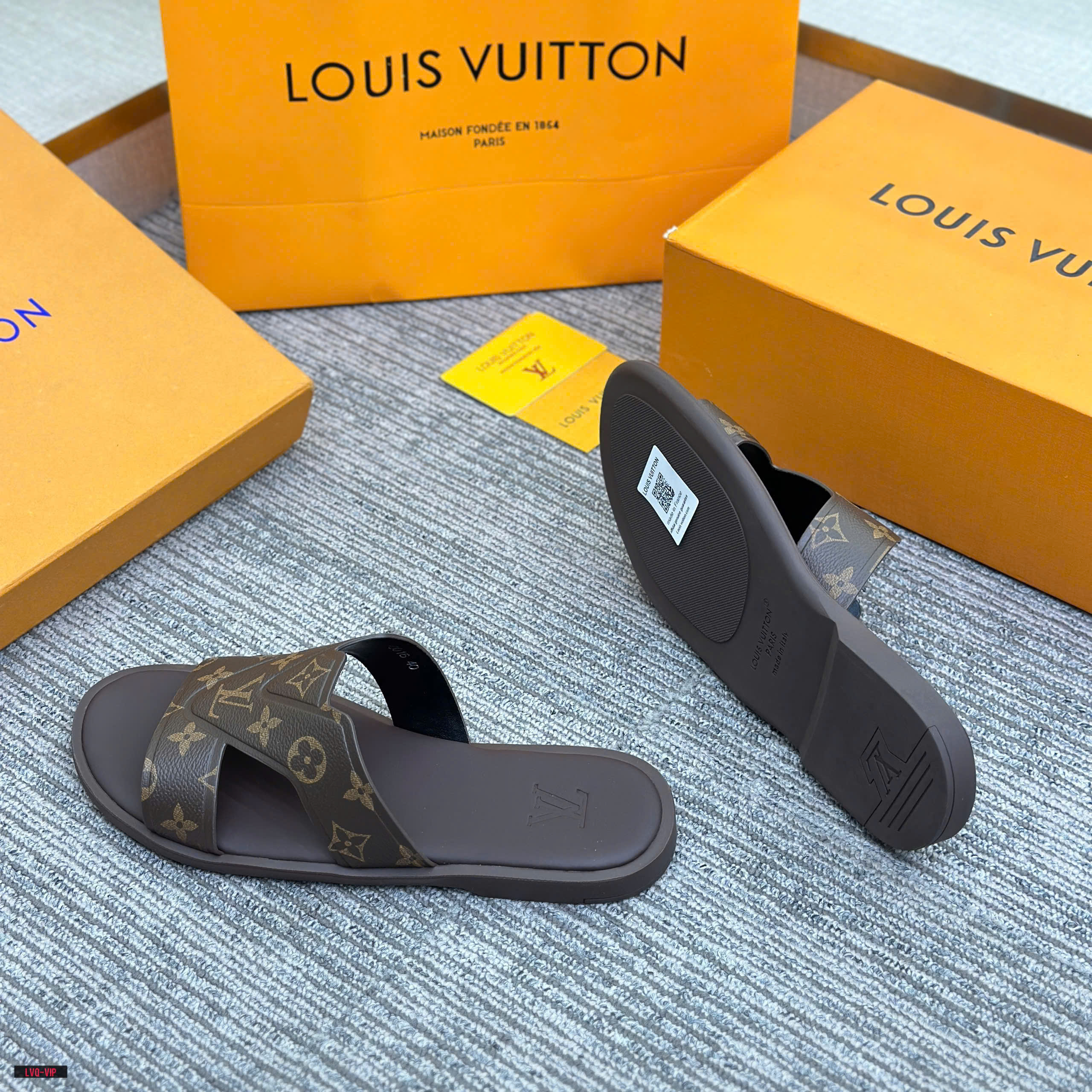 Dép quai chéo Louis Vuitton LV Nâu monogram Like Auth 38-43 LVQ