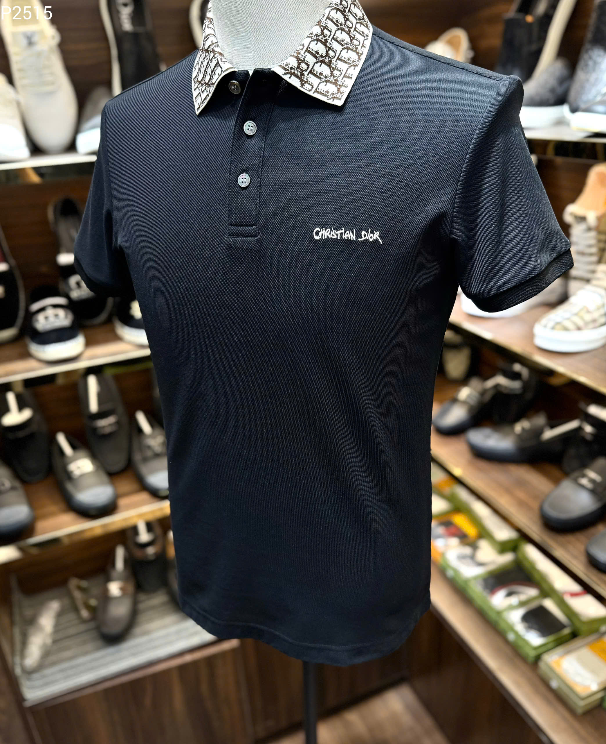 Áo polo Dior CD trơn phối họa tiết logo chữ cổ Like Auth 1-1 on web MK