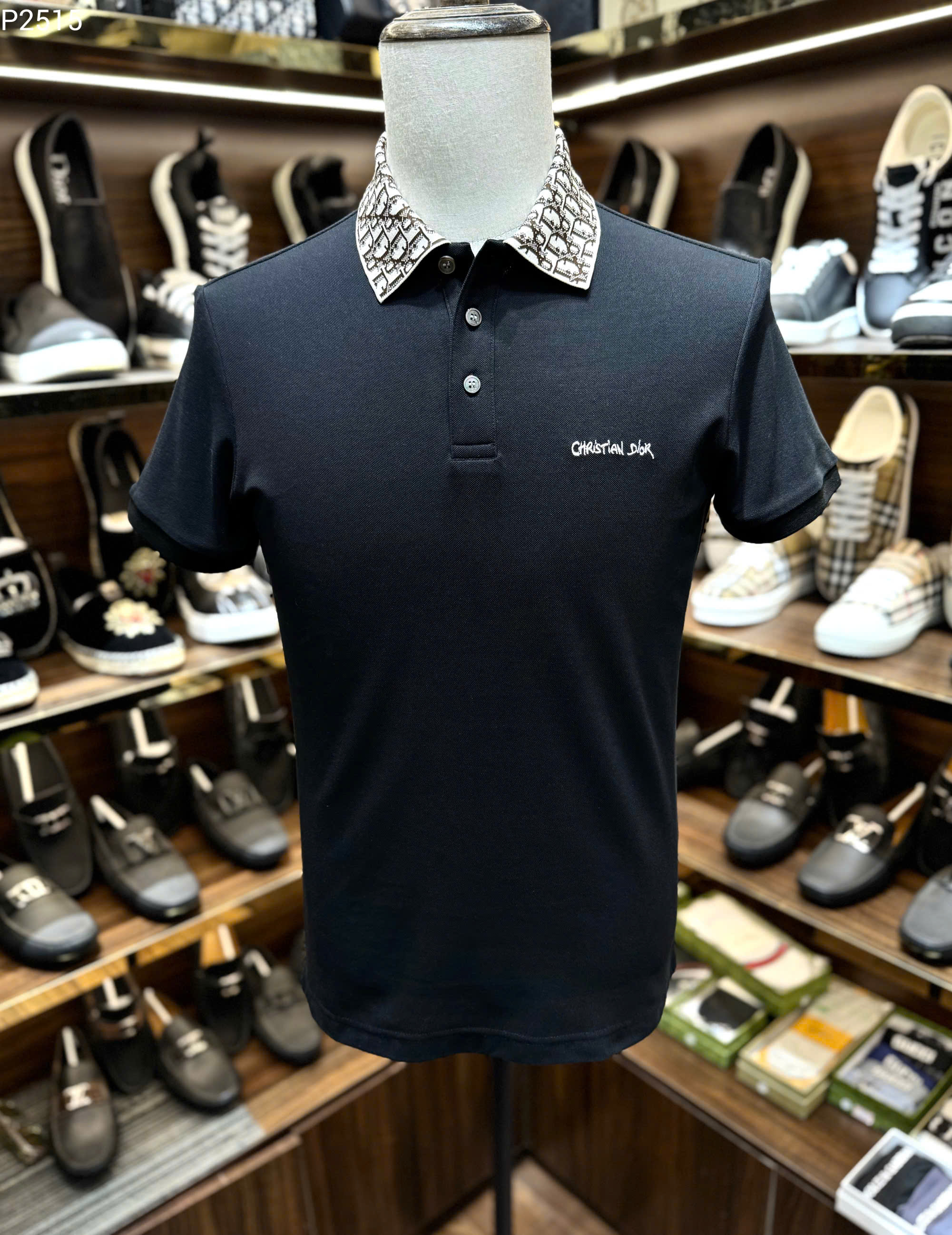 Áo polo Dior CD trơn phối họa tiết logo chữ cổ Like Auth 1-1 on web MK