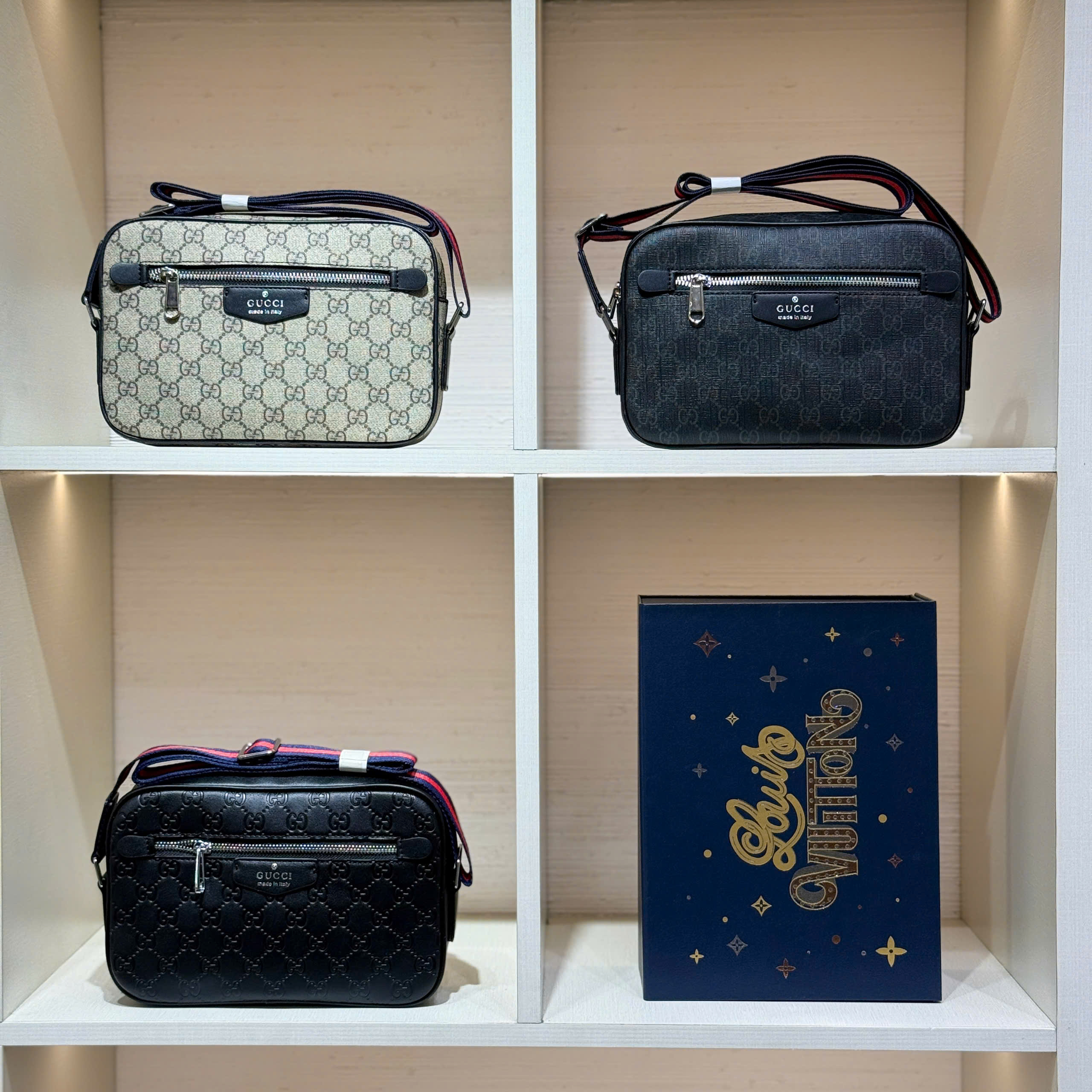 Túi đeo chéo Gucci GC monogram tag da Like Auth 25x17x6 PLD