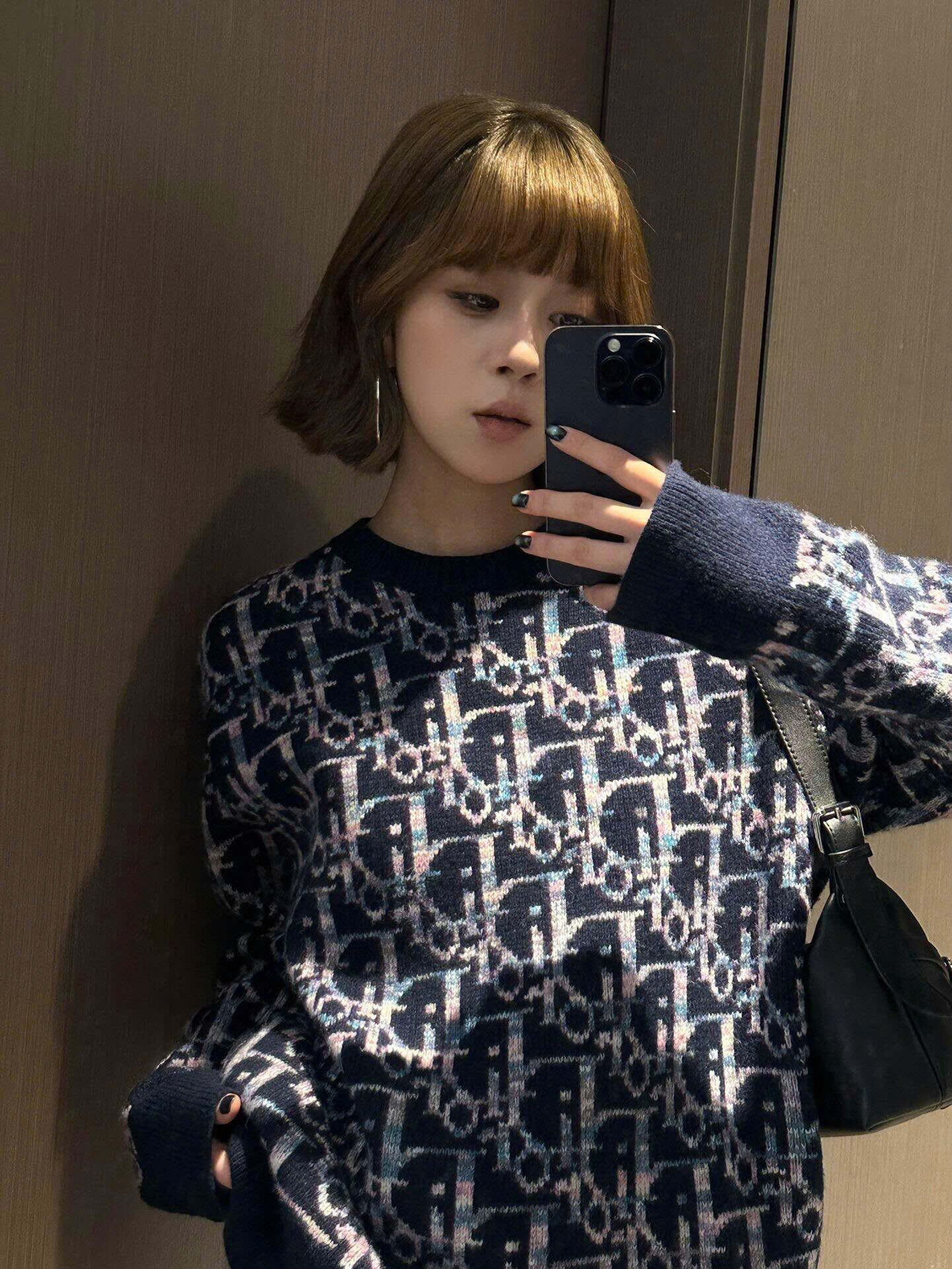 Áo sweater len Dior CD Xanh họa tiết Obique full bo cạp Like Auth XS-M DDT