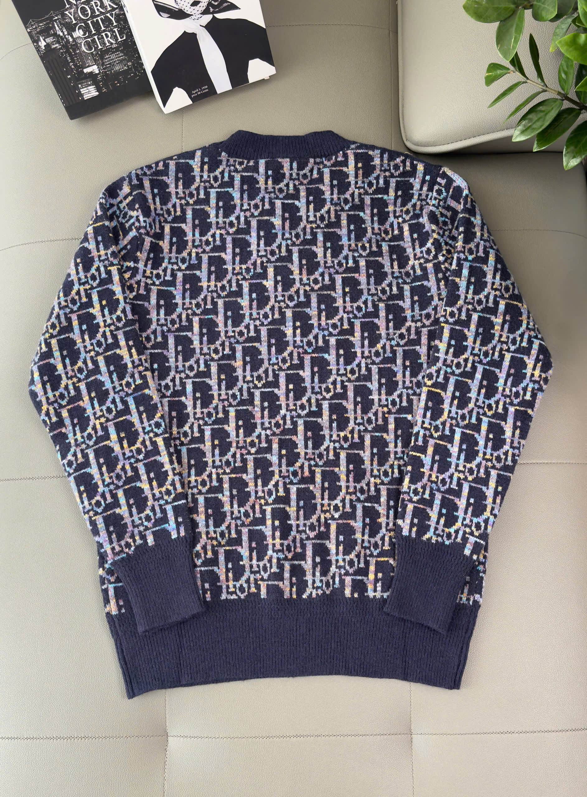 Áo sweater len Dior CD Xanh họa tiết Obique full bo cạp Like Auth XS-M DDT