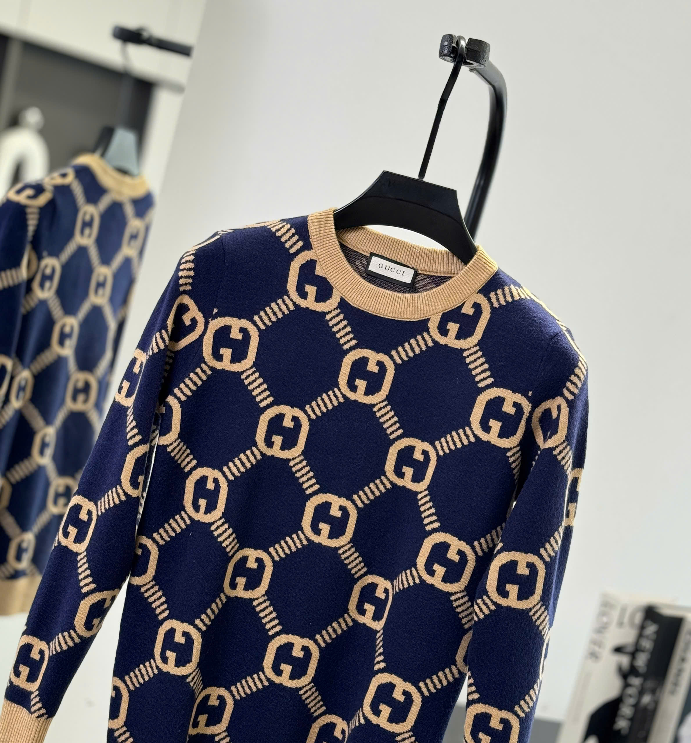 Áo sweater len Gucci GC monogram Xanh than Like Auth M-XXL DDT