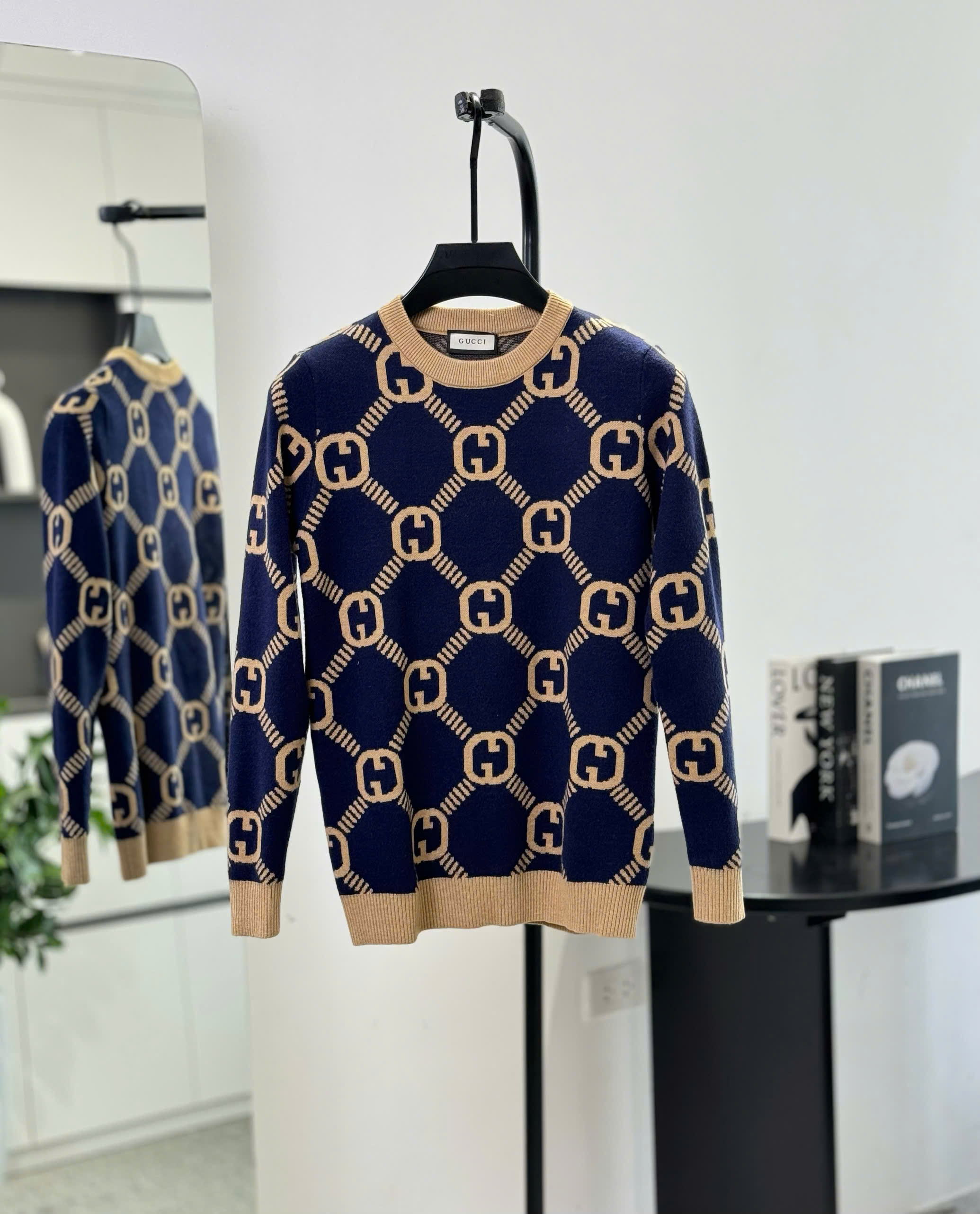 Áo sweater len Gucci GC monogram Xanh than Like Auth M-XXL DDT