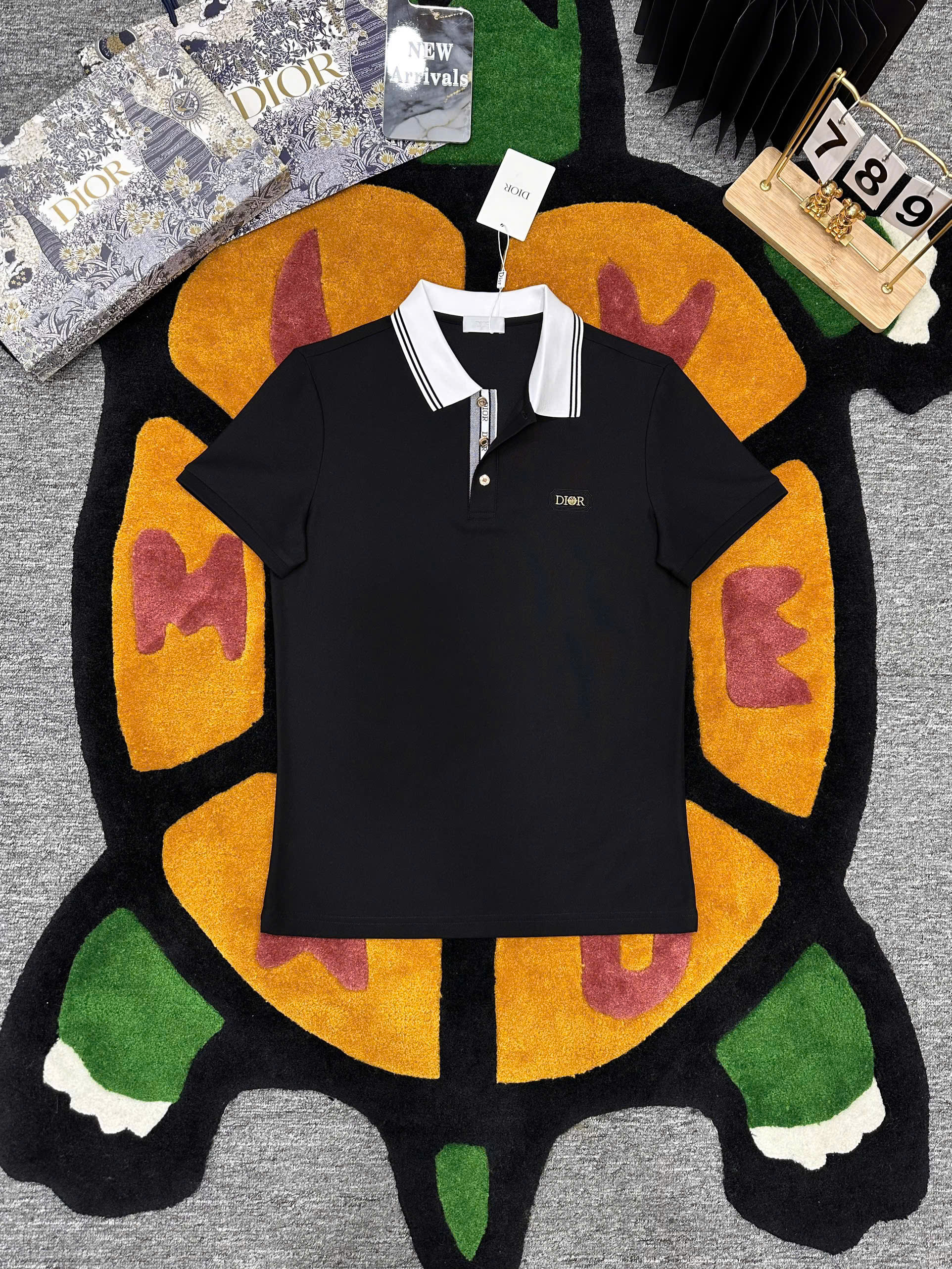 Áo polo Dior CD logo tag chữ thêu ngực phối cổ kẻ sọc sọc khuy Like Auth 1-1 on web MK