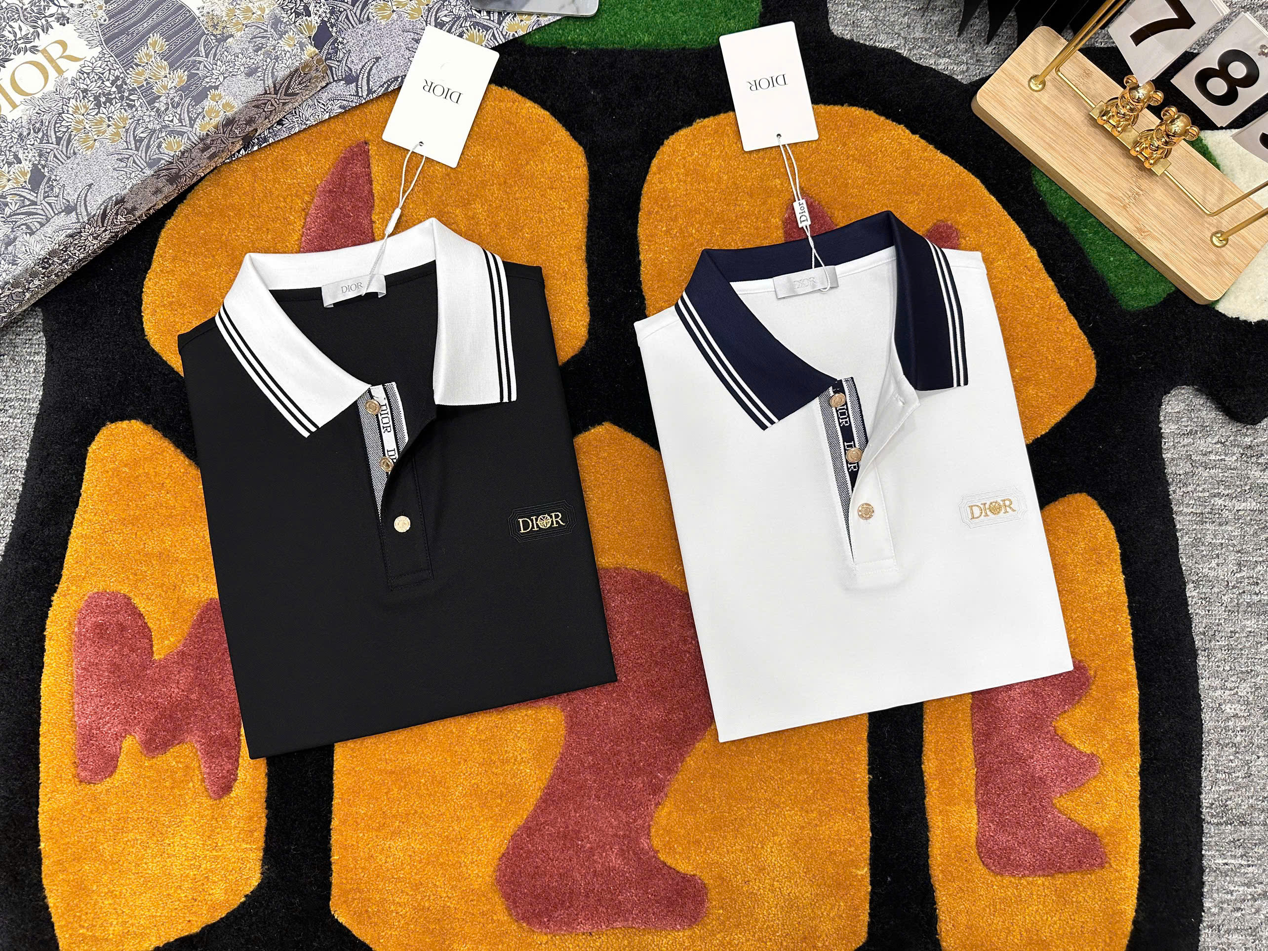 Áo polo Dior CD logo tag chữ thêu ngực phối cổ kẻ sọc sọc khuy Like Auth 1-1 on web MK