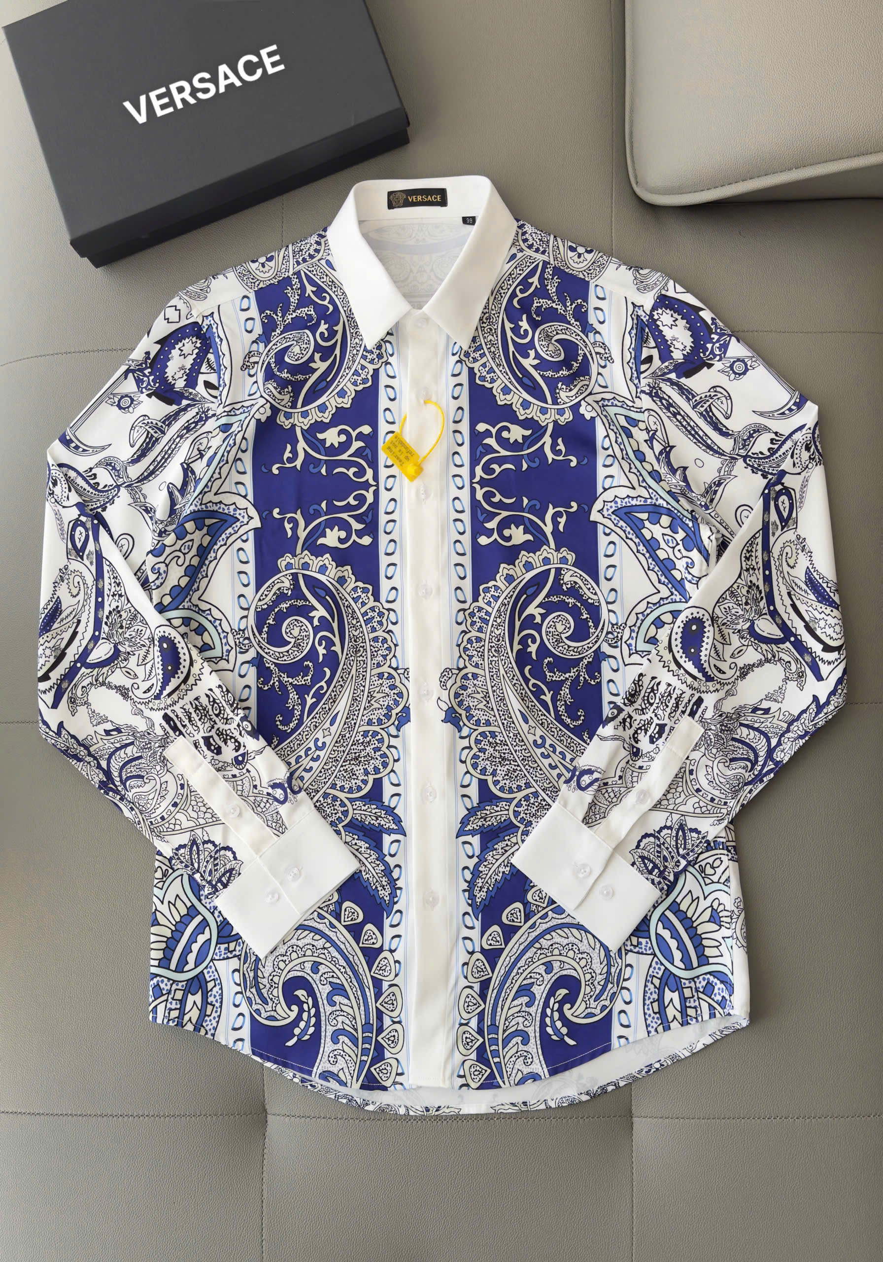 Áo sơ mi Versace VS Trắng họa tiết Xanh hoa lá Like Auth 38-41 DDT