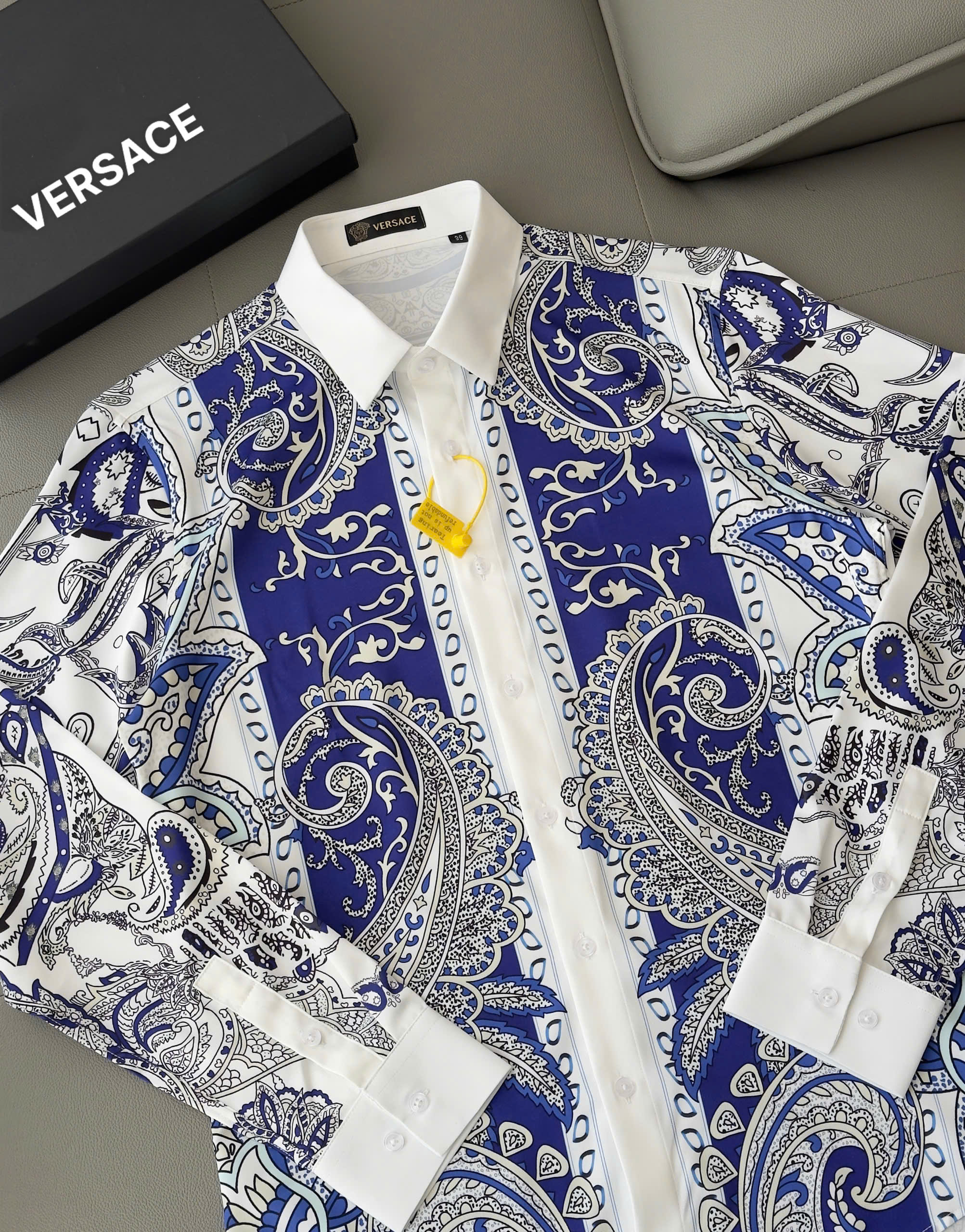 Áo sơ mi Versace VS Trắng họa tiết Xanh hoa lá Like Auth 38-41 DDT