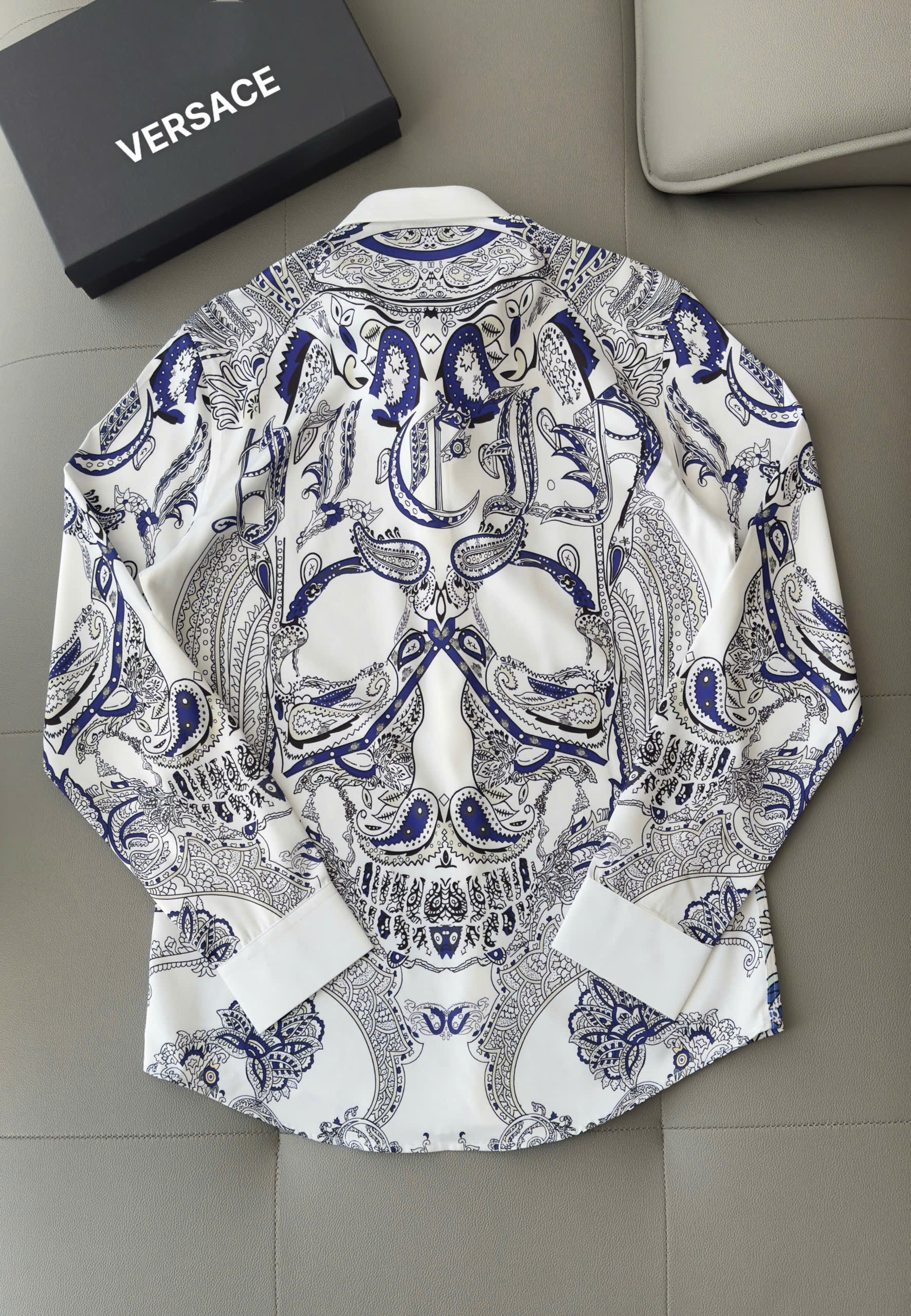 Áo sơ mi Versace VS Trắng họa tiết Xanh hoa lá Like Auth 38-41 DDT