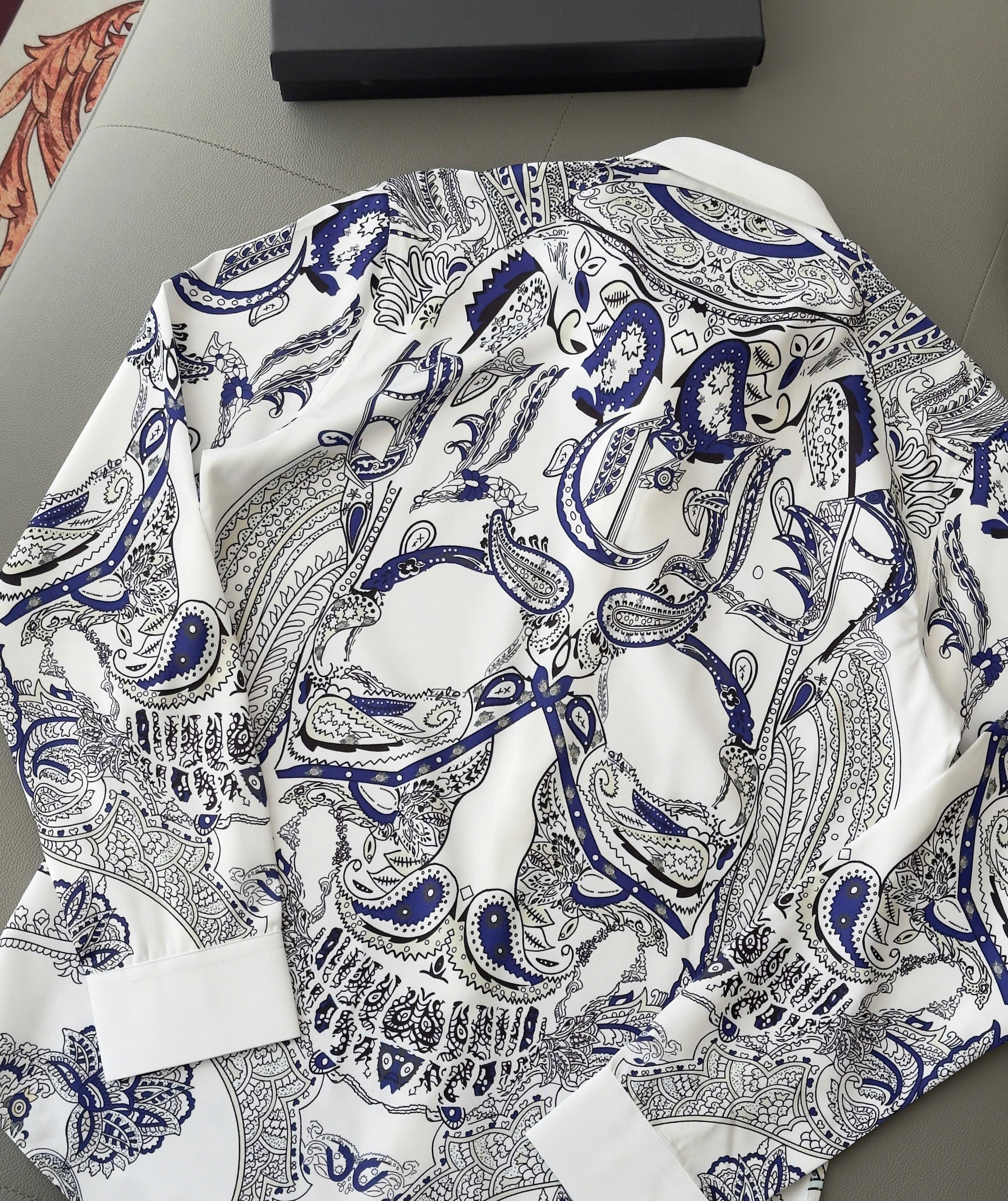 Áo sơ mi Versace VS Trắng họa tiết Xanh hoa lá Like Auth 38-41 DDT