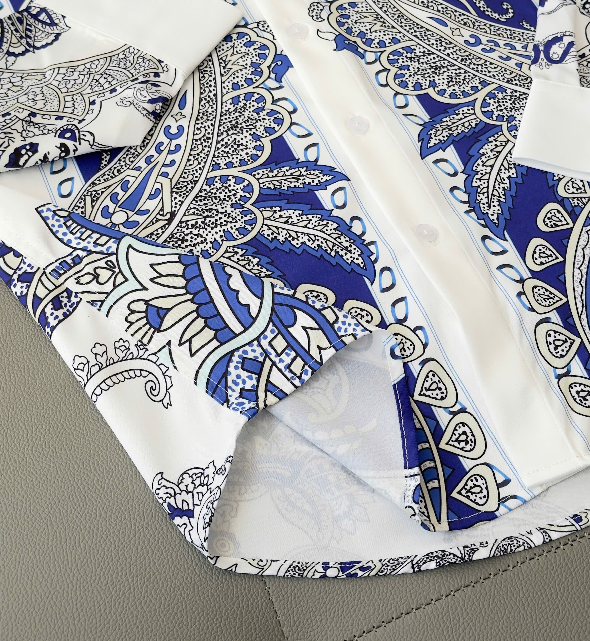 Áo sơ mi Versace VS Trắng họa tiết Xanh hoa lá Like Auth 38-41 DDT