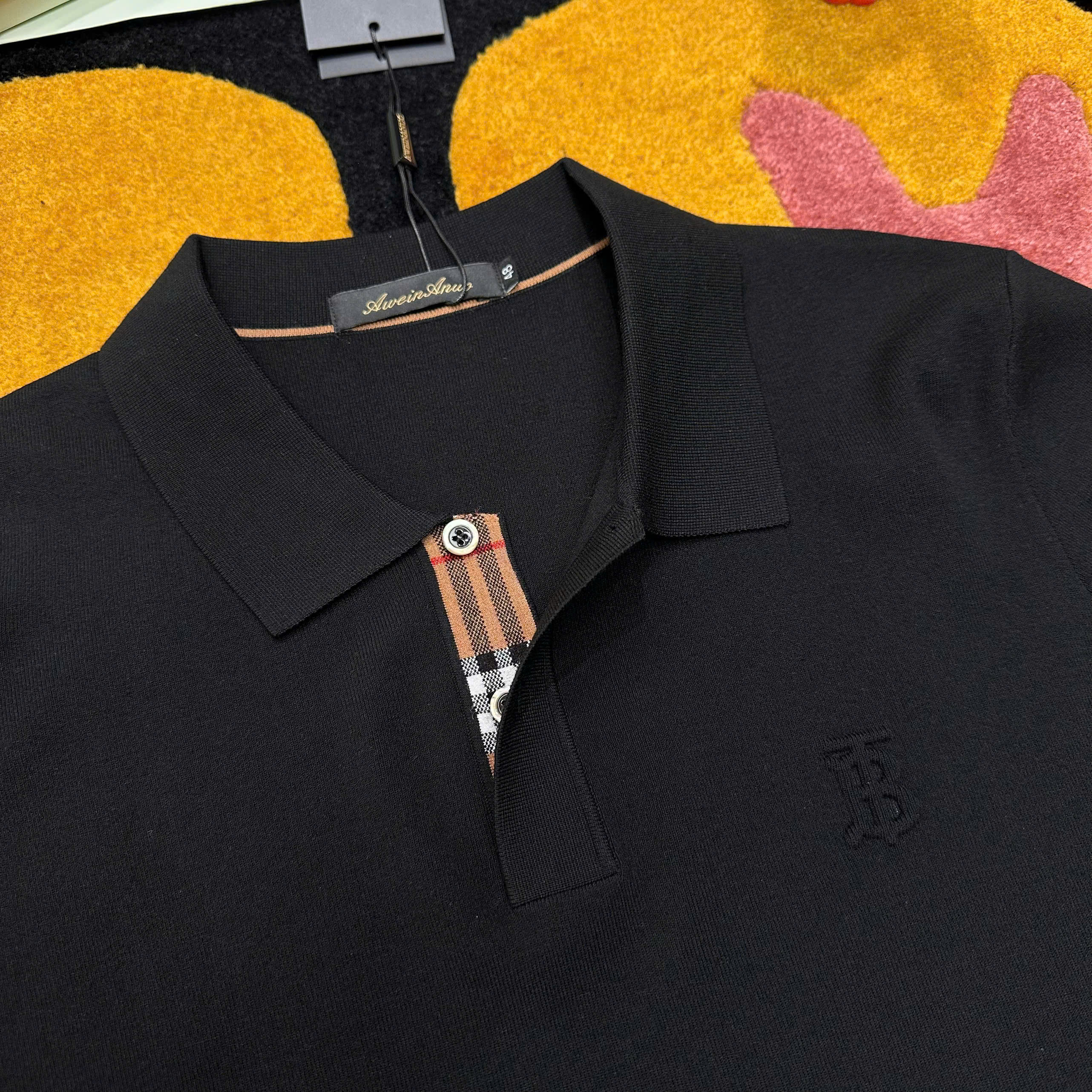 Áo polo dài tay Burberry BBR check khuy cổ logo thêu ngực TB Like Auth 48-54 MK