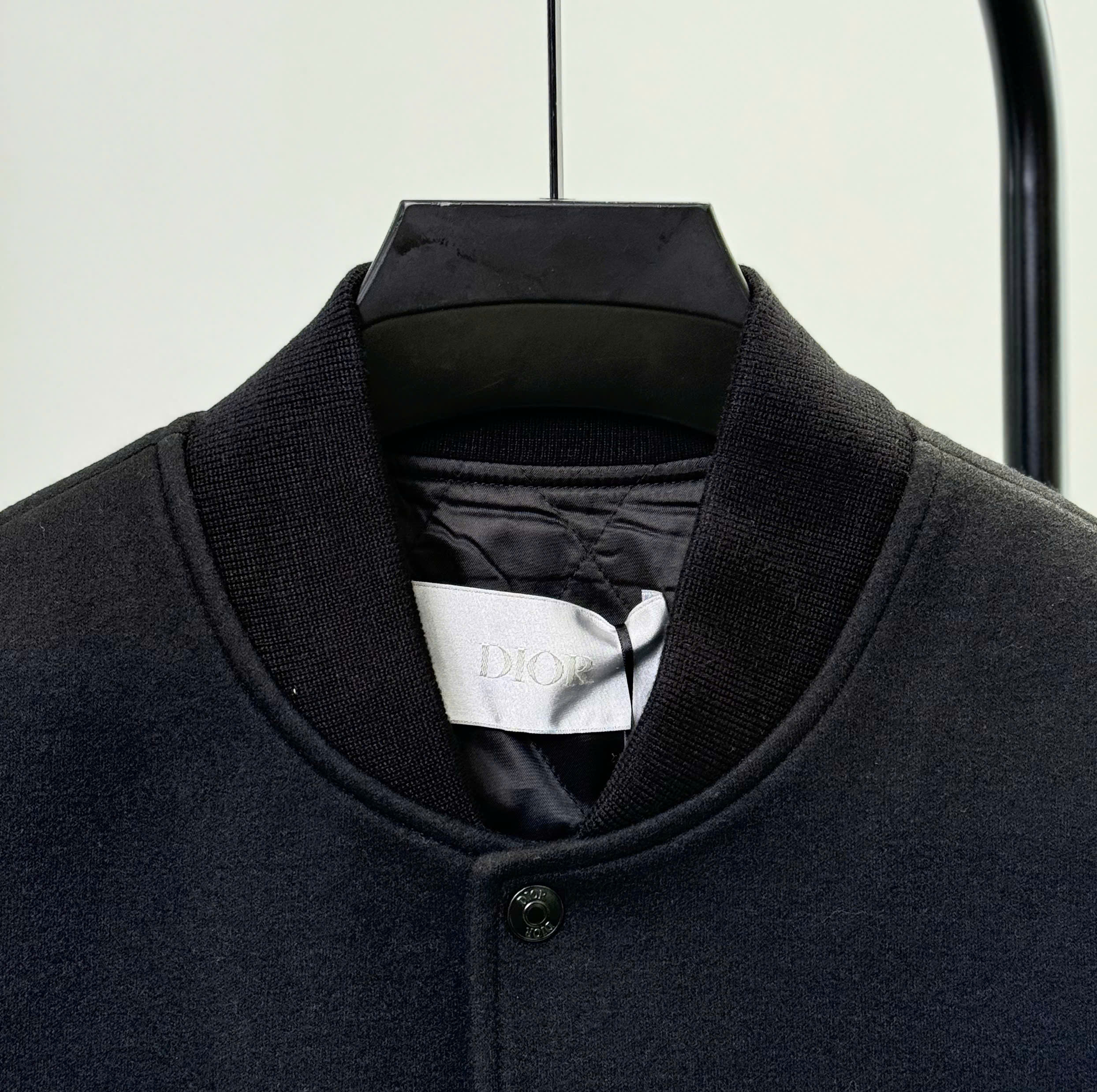 Áo khoác dạ Dior phối da da logo CD thêu ngực cài khuy Like Auth 48-54 DDT