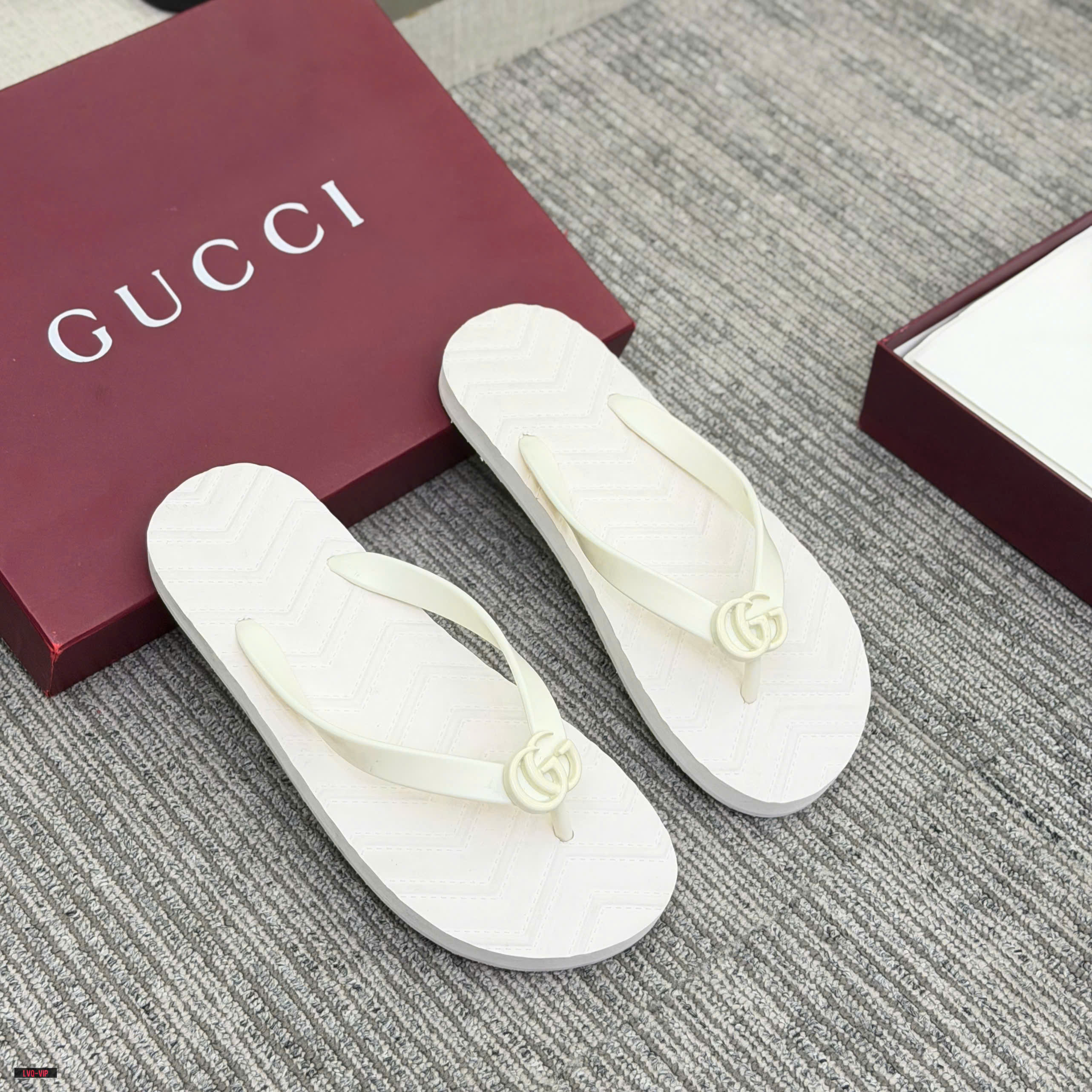Dép kẹp xỏ ngón flip flop Gucci GC đế vân chiếu Trắng Full Like Auth 38-43 LVQ
