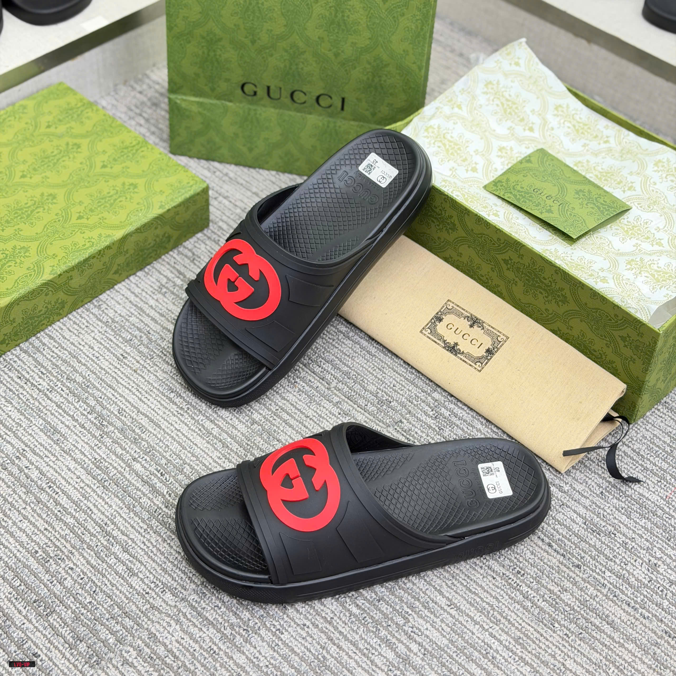 Dép lê Gucci GC bánh mỳ logo tag đỏ đế cao Like Auth 38-43 LVQ