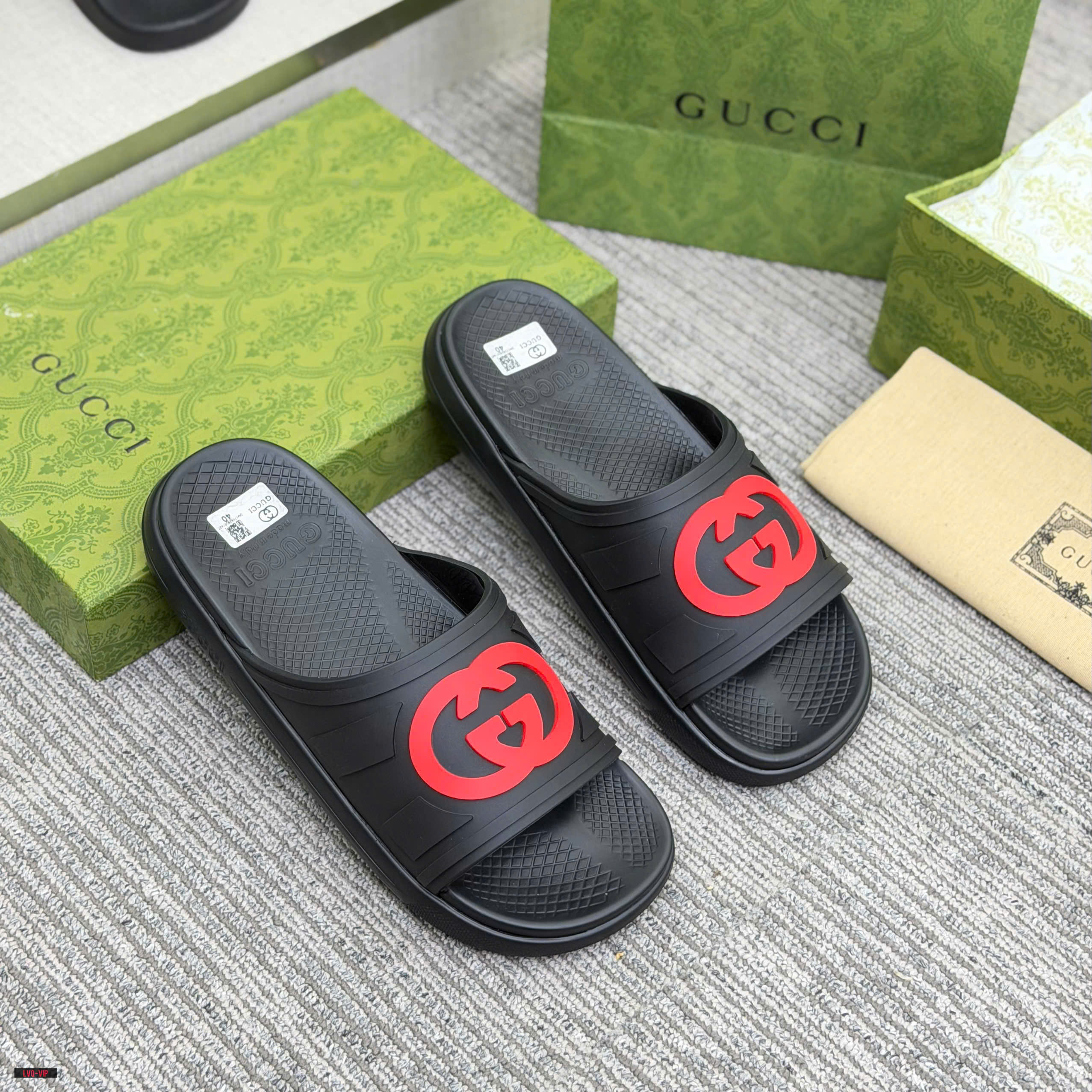 Dép lê Gucci GC bánh mỳ logo tag đỏ đế cao Like Auth 38-43 LVQ