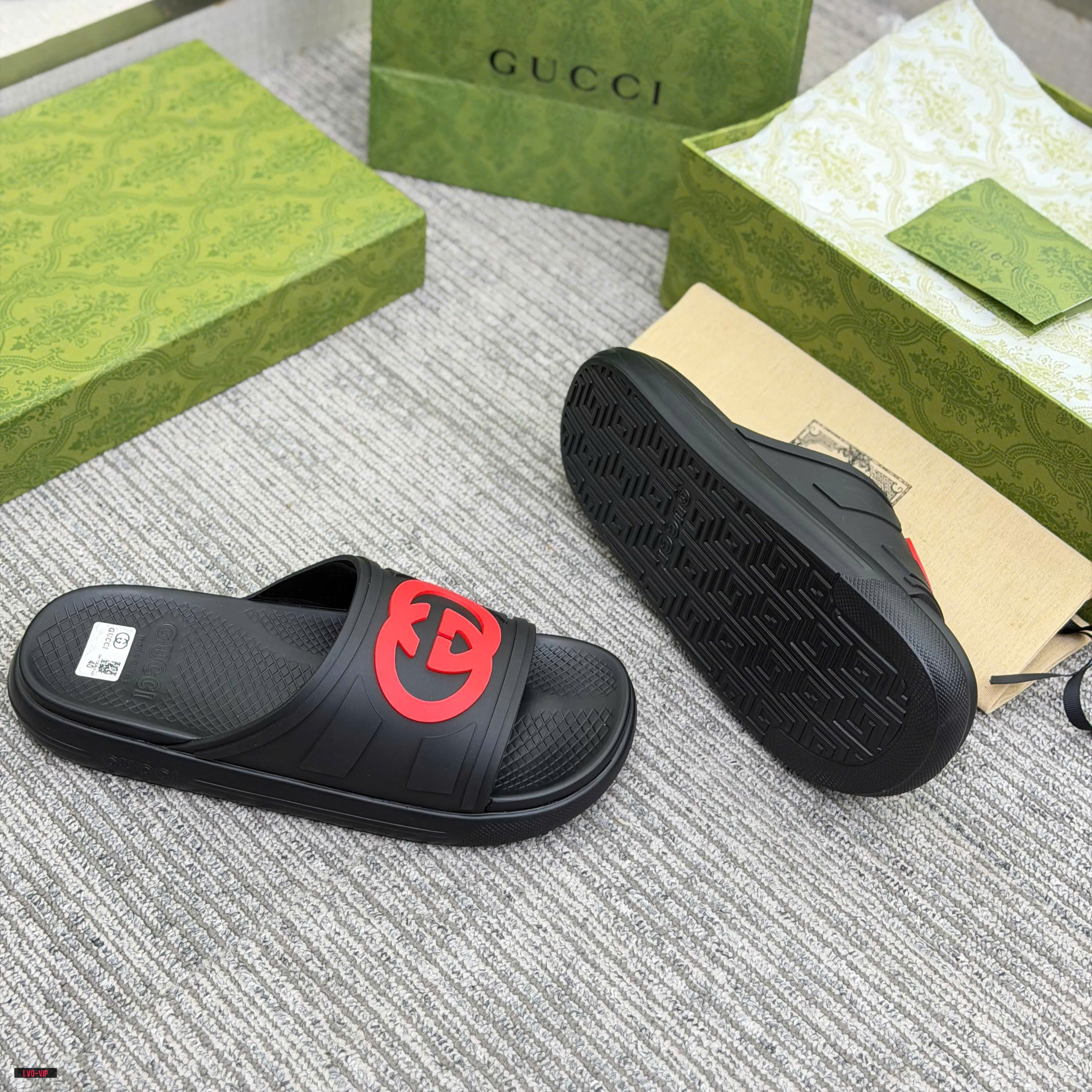 Dép lê Gucci GC bánh mỳ logo tag đỏ đế cao Like Auth 38-43 LVQ