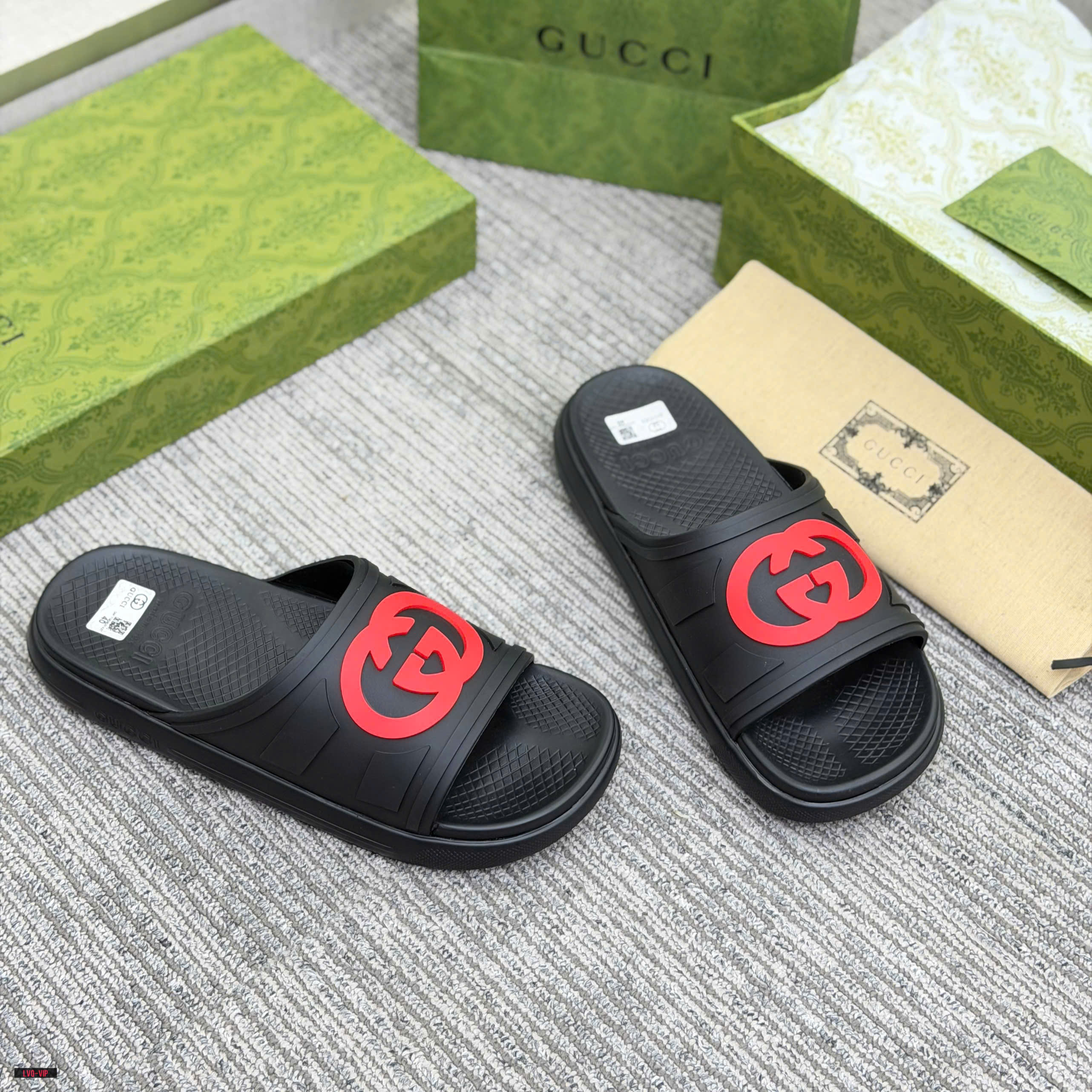 Dép lê Gucci GC bánh mỳ logo tag đỏ đế cao Like Auth 38-43 LVQ