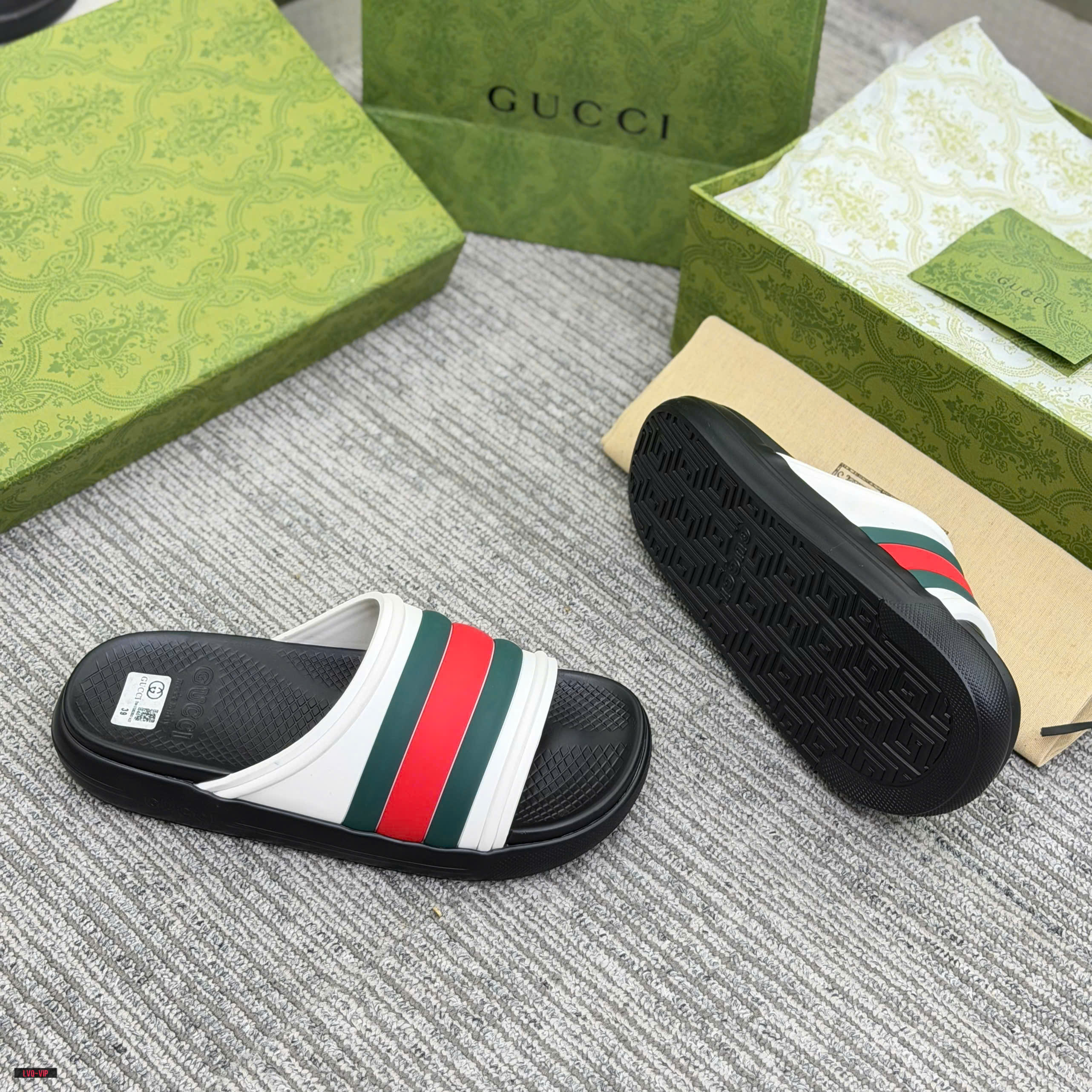 Dép lê Gucci GC bánh mỳ quai Trắng kẻ sọc Xanh Đỏ Like Auth 38-43 LVQ