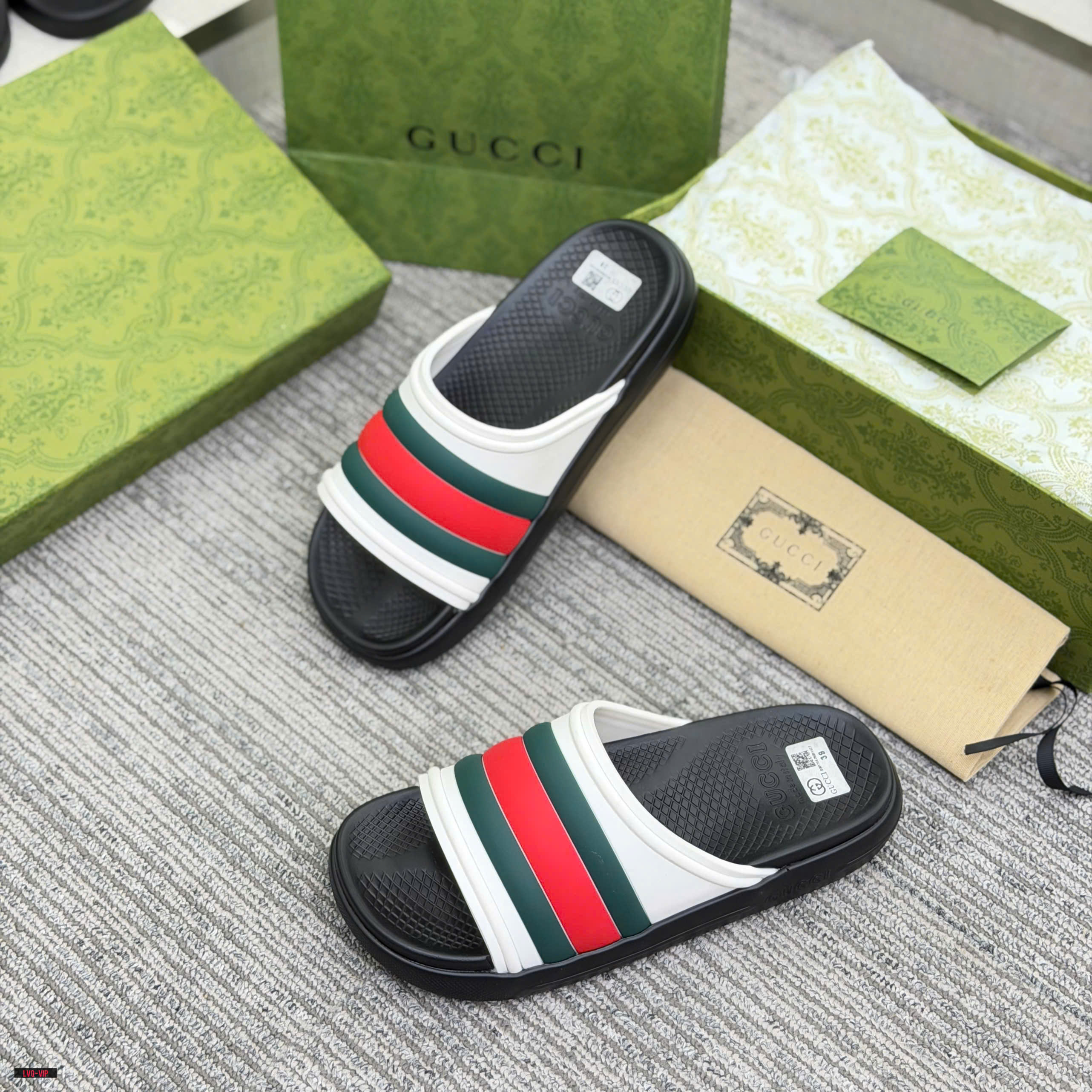 Dép lê Gucci GC bánh mỳ quai Trắng kẻ sọc Xanh Đỏ Like Auth 38-43 LVQ