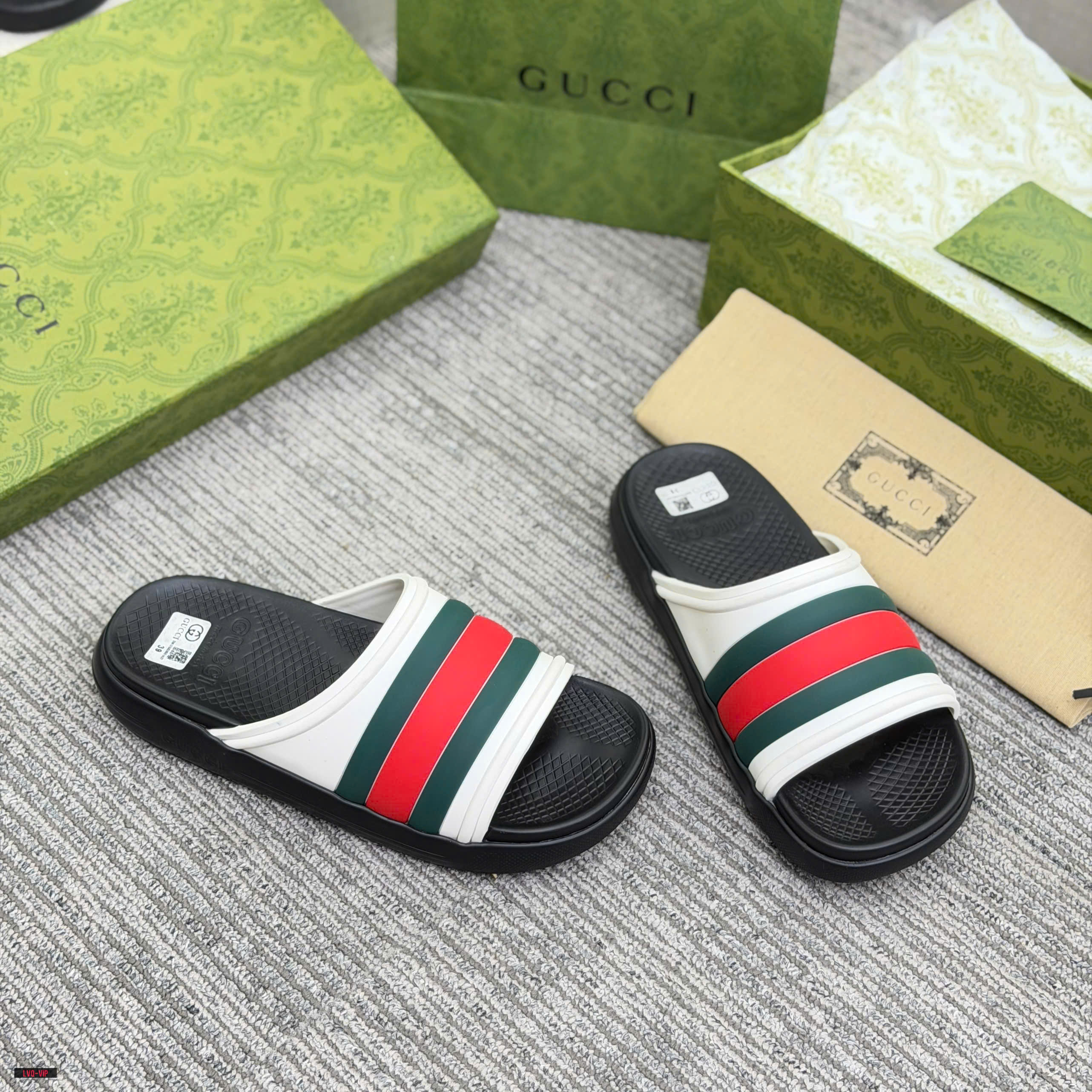 Dép lê Gucci GC bánh mỳ quai Trắng kẻ sọc Xanh Đỏ Like Auth 38-43 LVQ