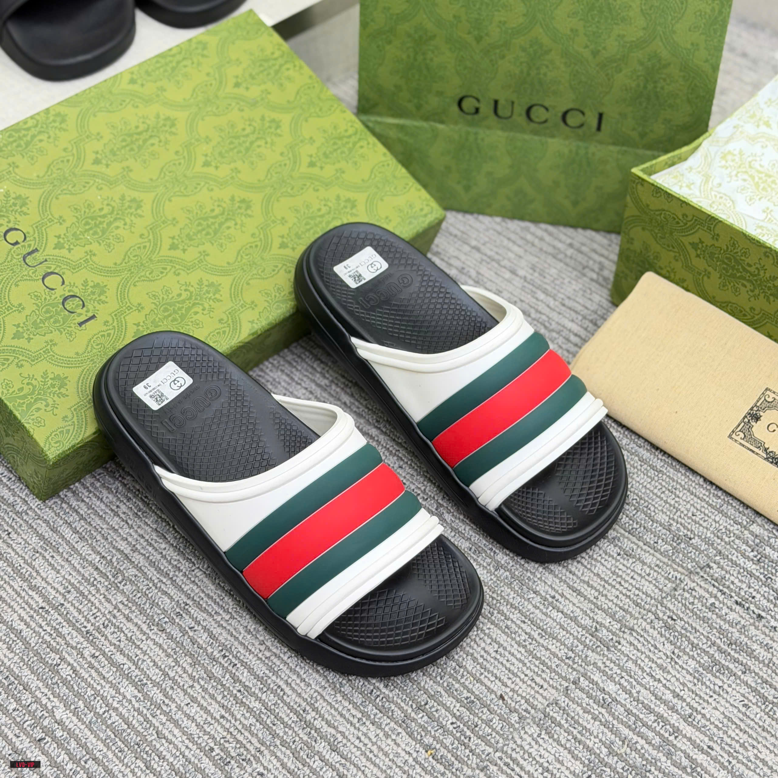 Dép lê Gucci GC bánh mỳ quai Trắng kẻ sọc Xanh Đỏ Like Auth 38-43 LVQ