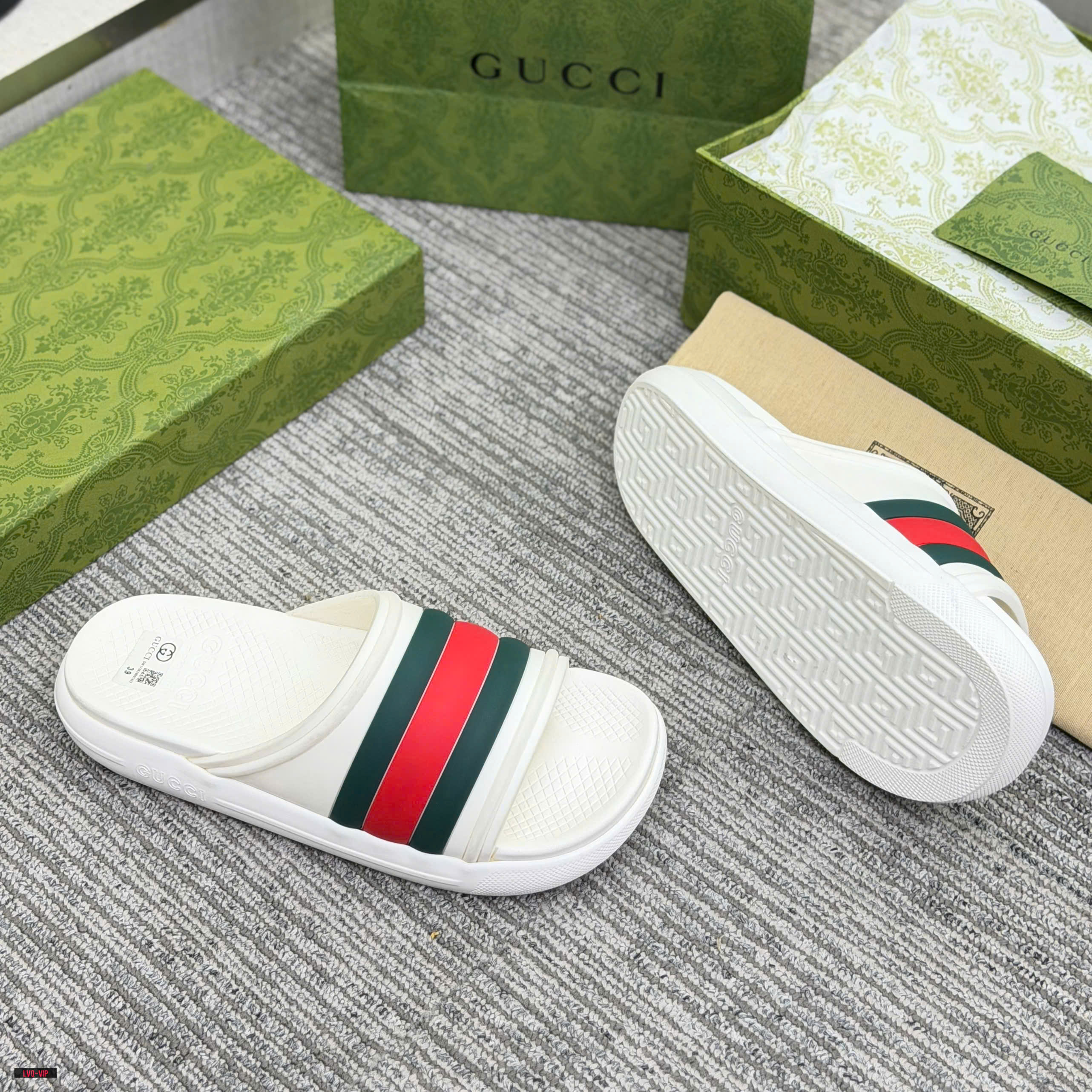 Dép lê Gucci GC Trắng bánh mỳ kẻ sọc Xanh Đỏ Like Auth 38-43 LVQ