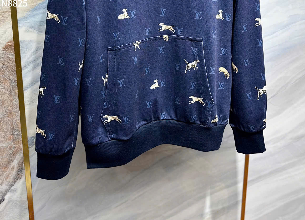 Áo hoodie nỉ Louis Vuitton Xanh than túi bụng họa tiết logo phối hình Cún Like Auth XS-L LK