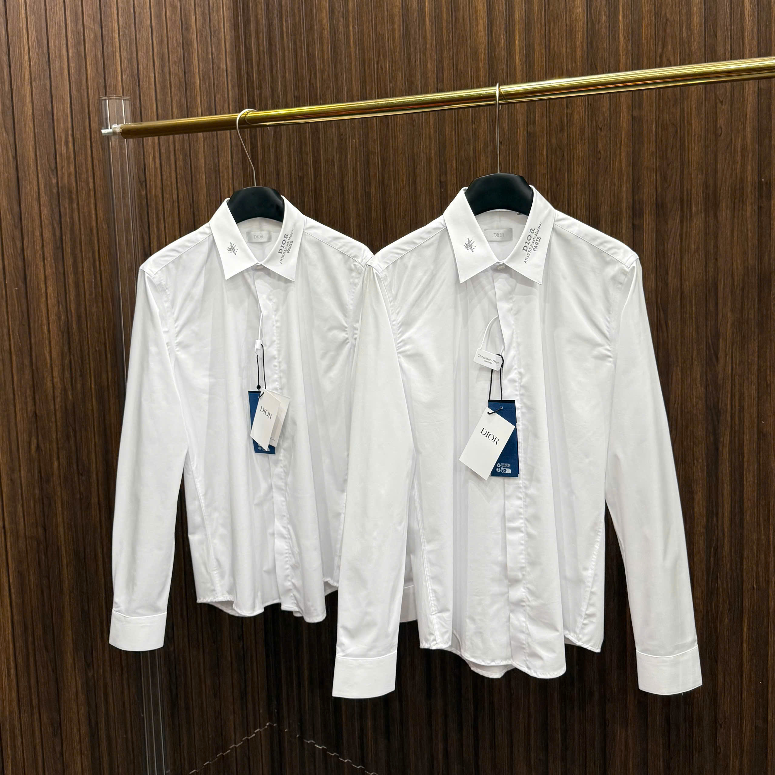 Áo sơ mi Dior CD Trắng logo check cổ thêu Ong Like AUth S-XL MK