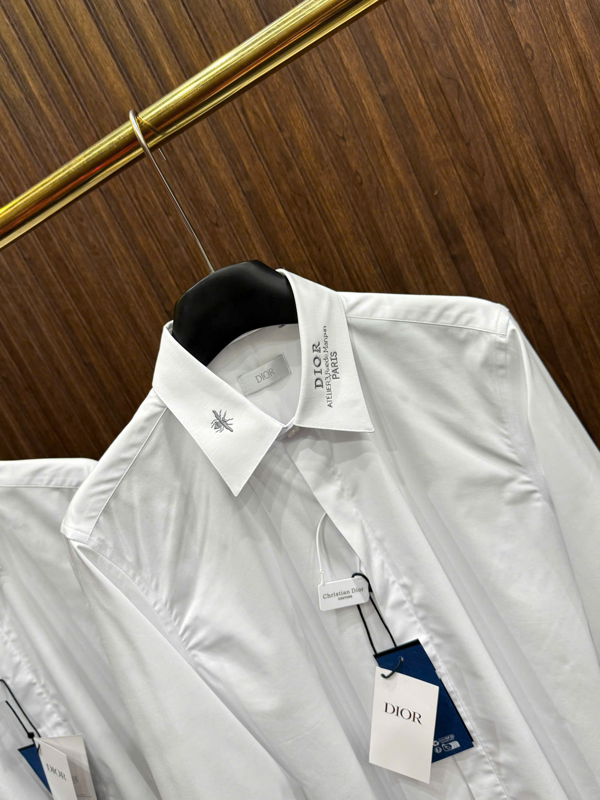 Áo sơ mi Dior CD Trắng logo check cổ thêu Ong Like AUth S-XL MK