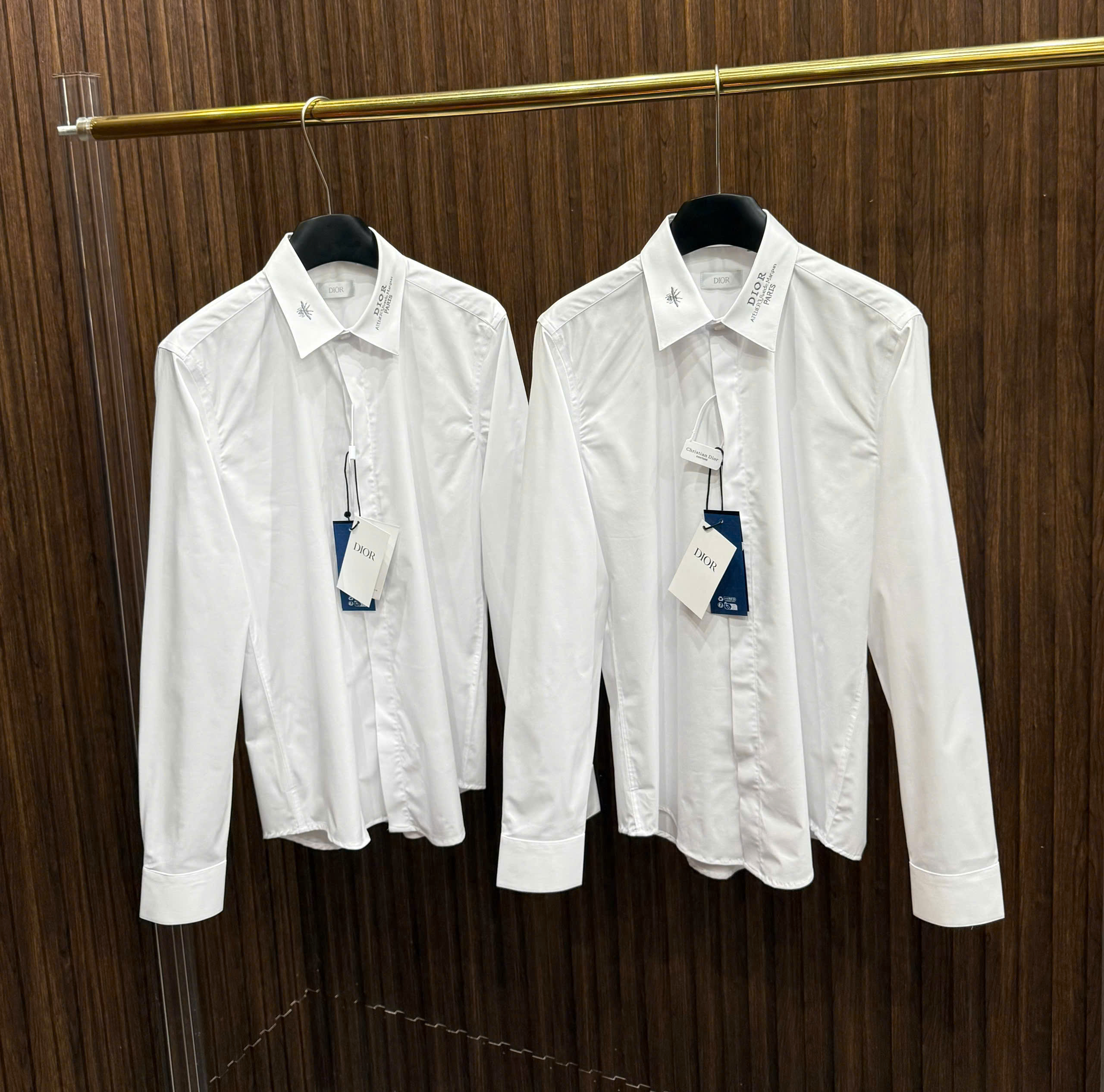 Áo sơ mi Dior CD Trắng logo check cổ thêu Ong Like AUth S-XL MK