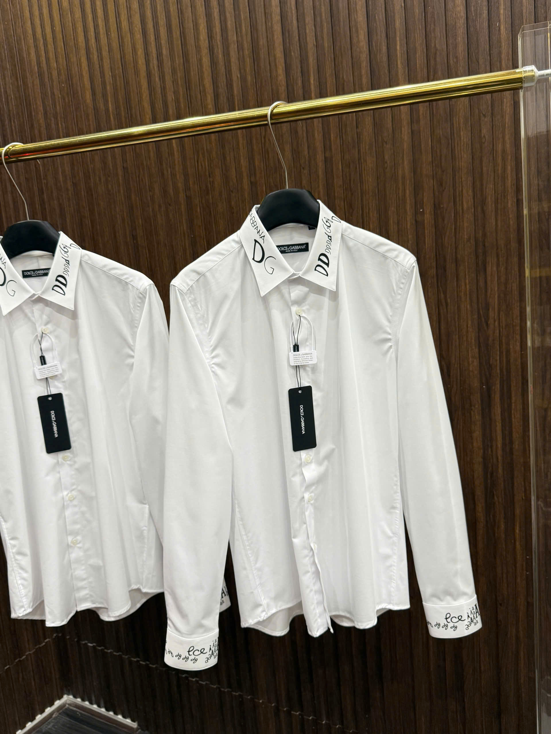 Áo sơ mi Dolce Gabbana DG Trắng logo check tay cổ Like Auth S-XL MK