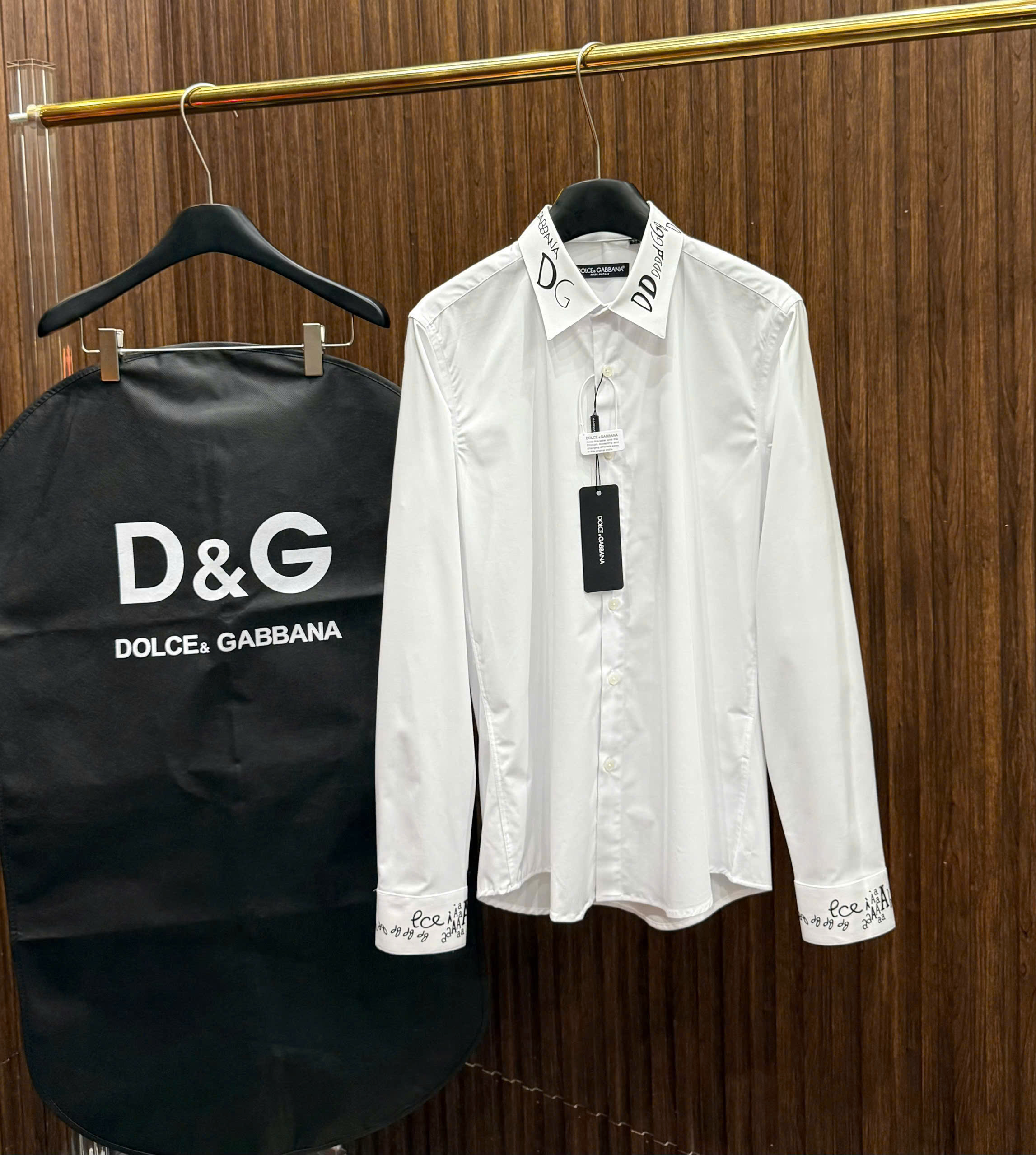 Áo sơ mi Dolce Gabbana DG Trắng logo check tay cổ Like Auth S-XL MK