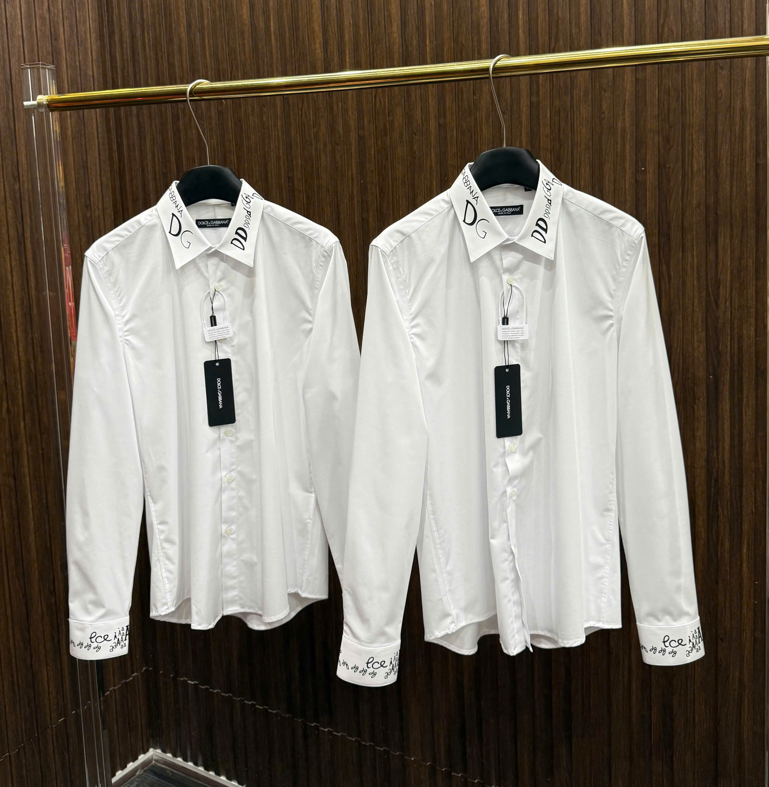 Áo sơ mi Dolce Gabbana DG Trắng logo check tay cổ Like Auth S-XL MK